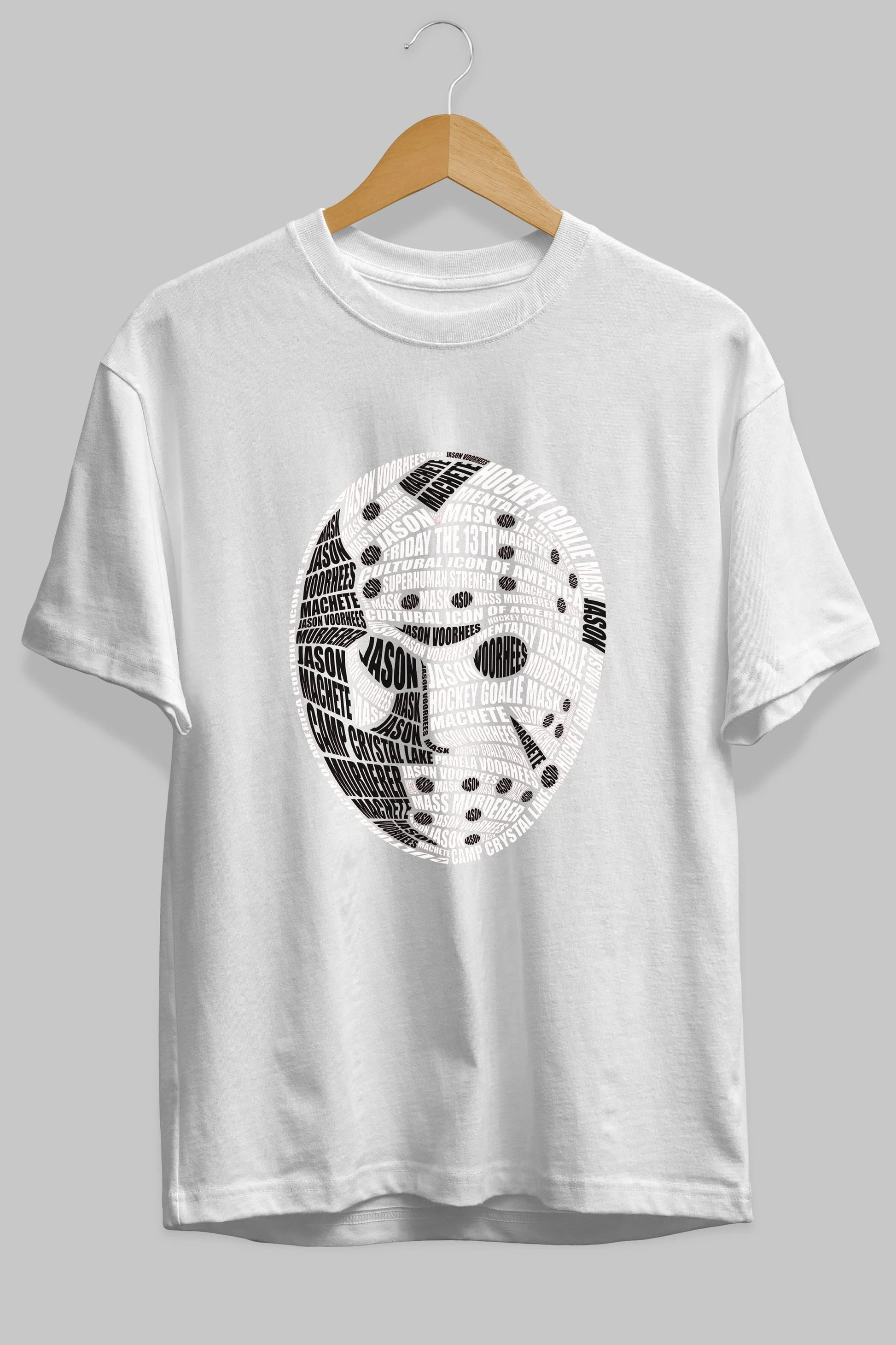 Jason Voorhees Calligram Ön Baskılı Oversize t-shirt %100 pamuk Erkek Kadın Unisex