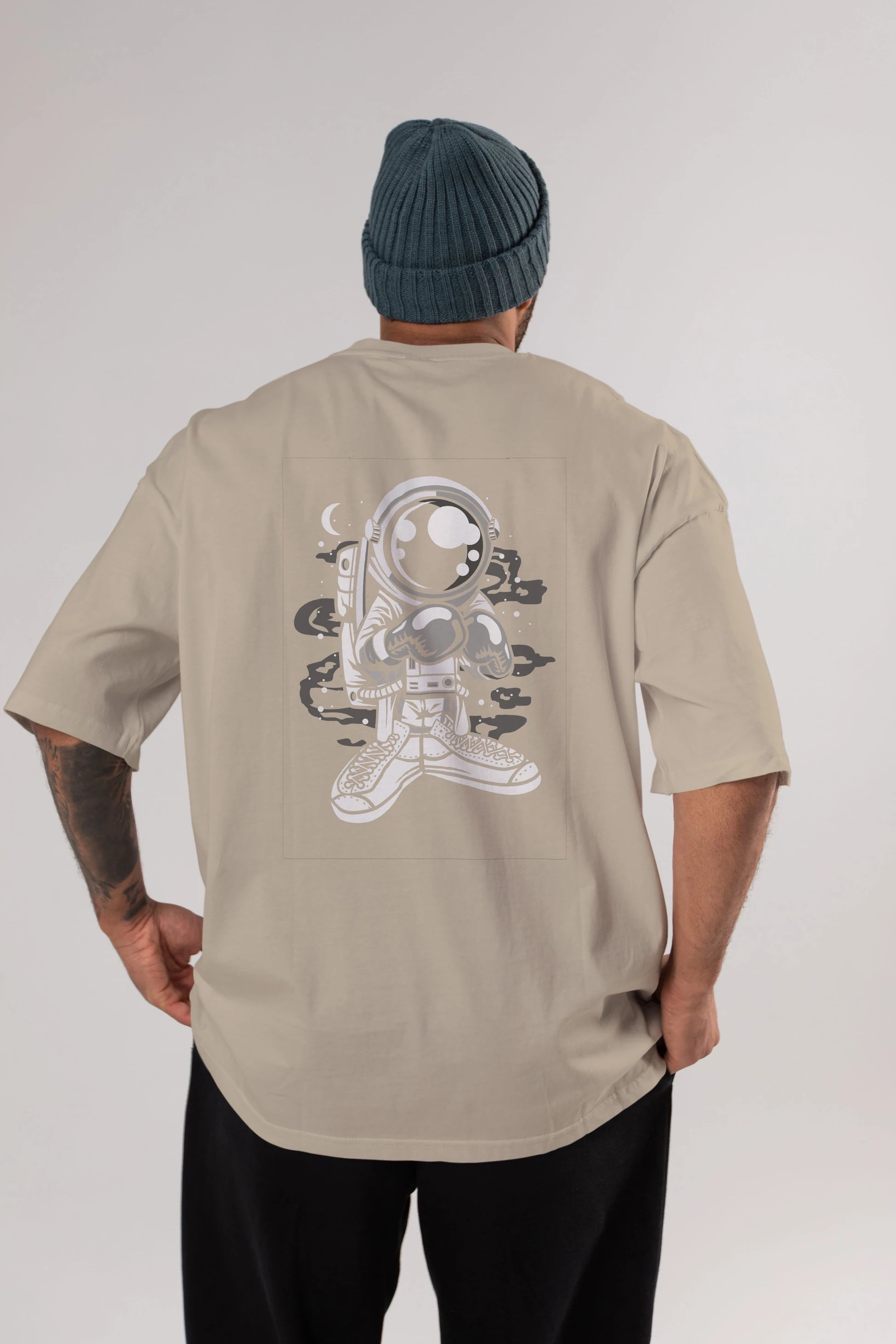 Astronaut Boxer Arka Baskılı Oversize t-shirt Erkek Kadın Unisex