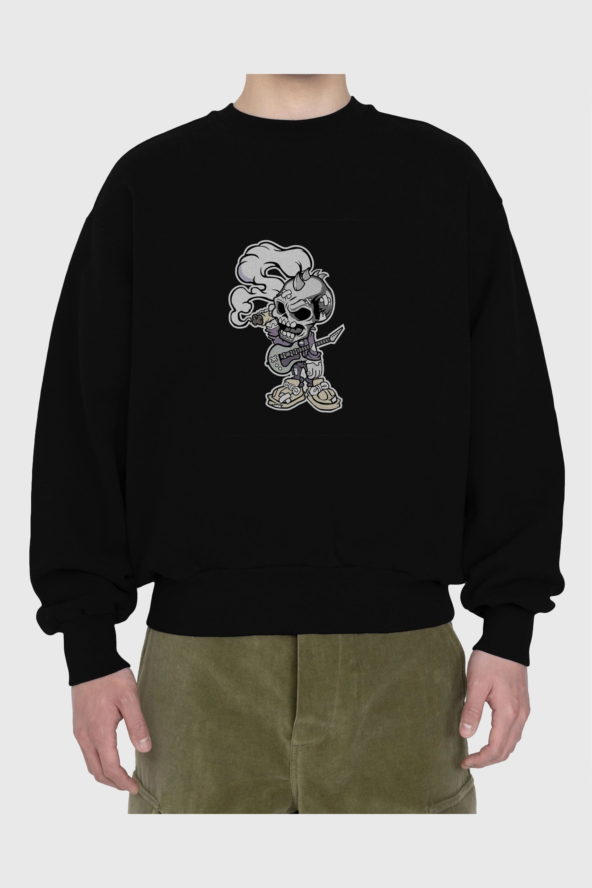 Skull Smoker Punk Rocker Ön Baskılı Oversize Sweatshirt Erkek Kadın Unisex