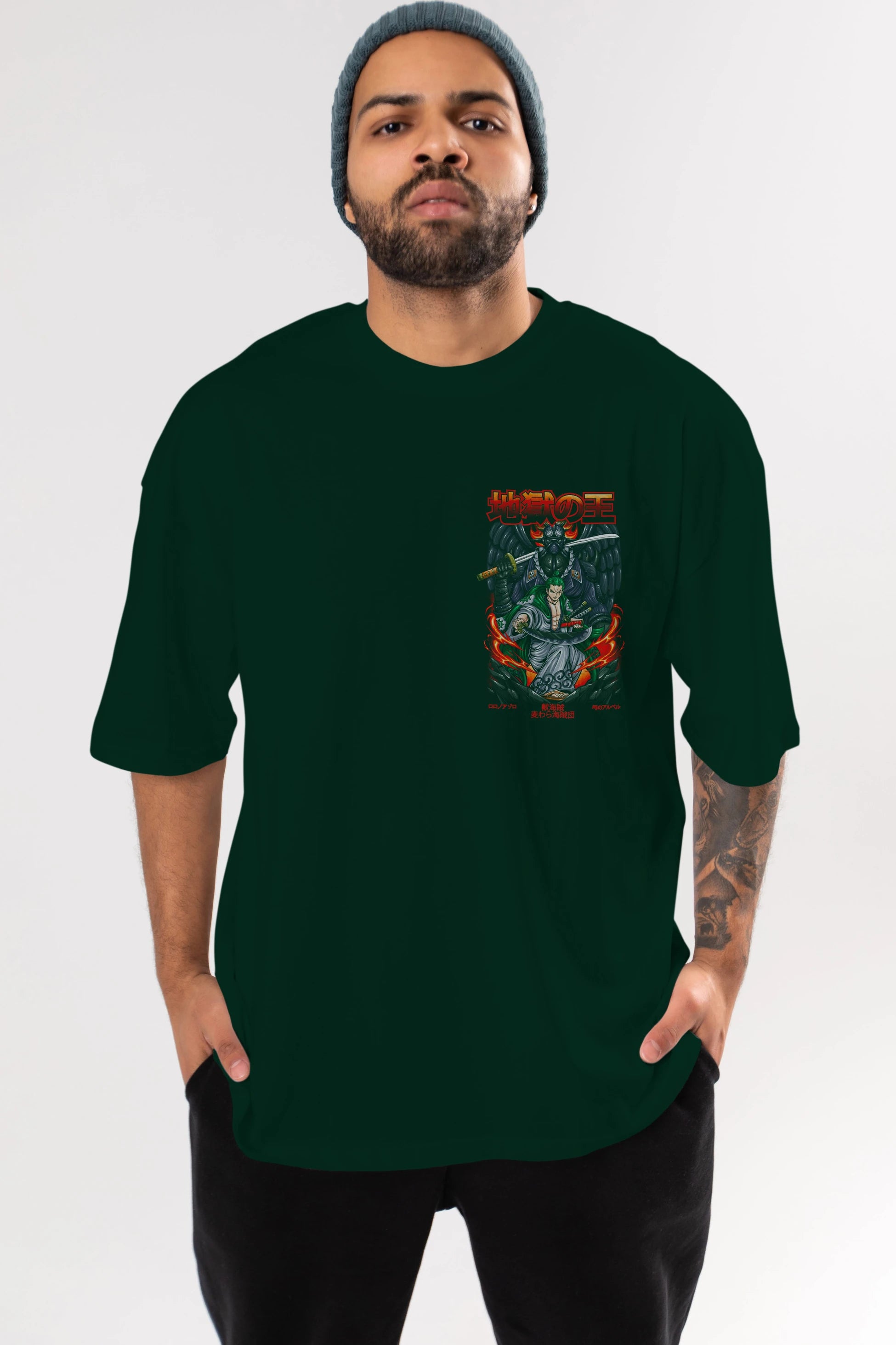 Roronoa Zoro 4 Ön Sol Baskılı Oversize t-shirt Erkek Kadın Unisex %100 Pamuk Bisiklet Yaka tişort