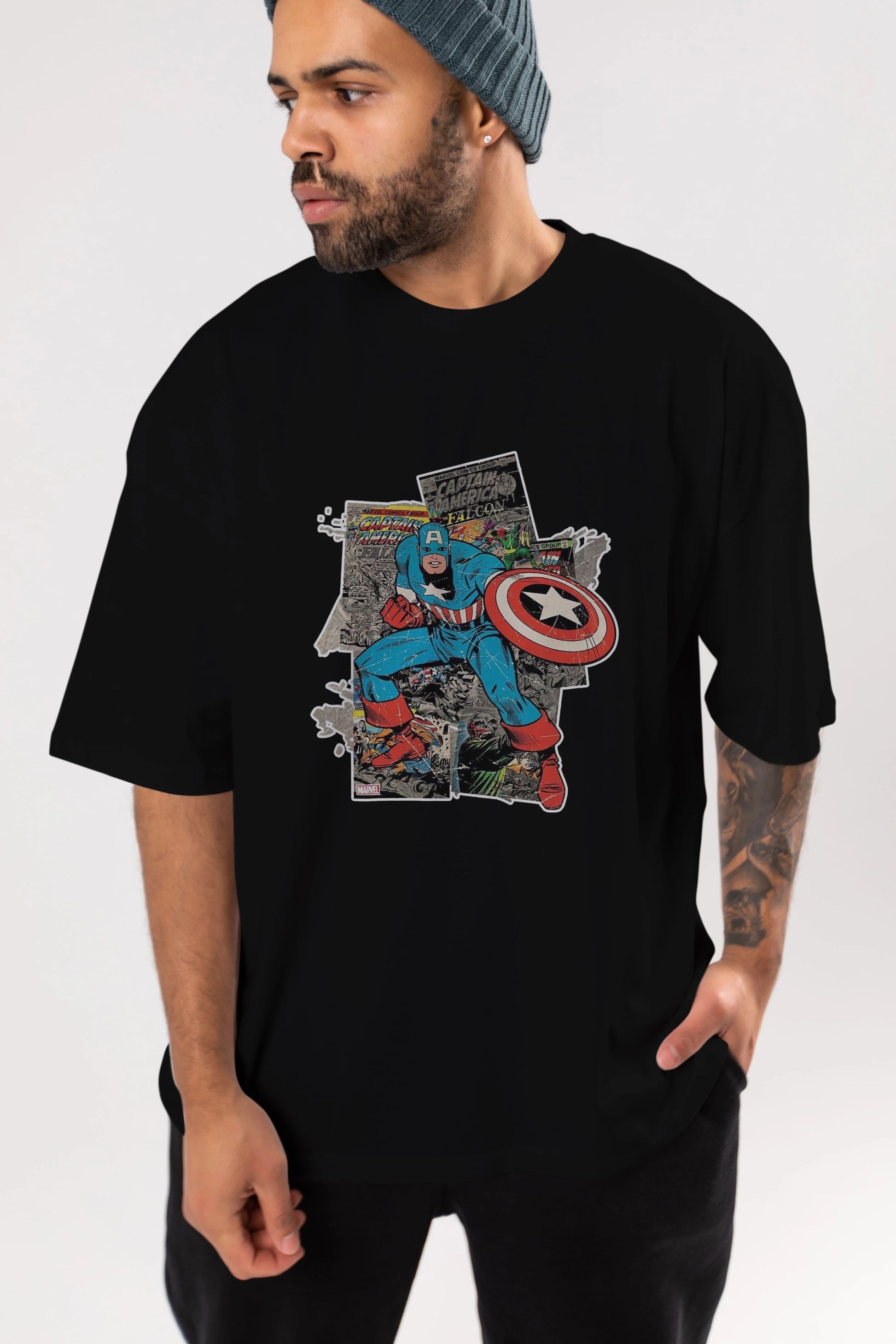 Captain America (2) Ön Baskılı Oversize t-shirt Erkek Kadın Unisex %100 Pamuk Bisiklet Yaka tişort