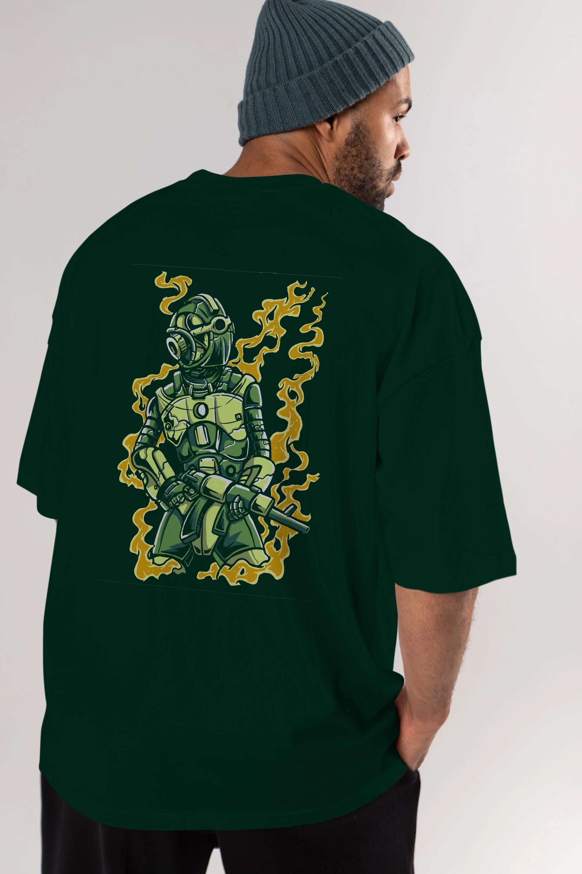 Robot Soldier Arka Baskılı Oversize t-shirt Erkek Kadın Unisex %100 Pamuk