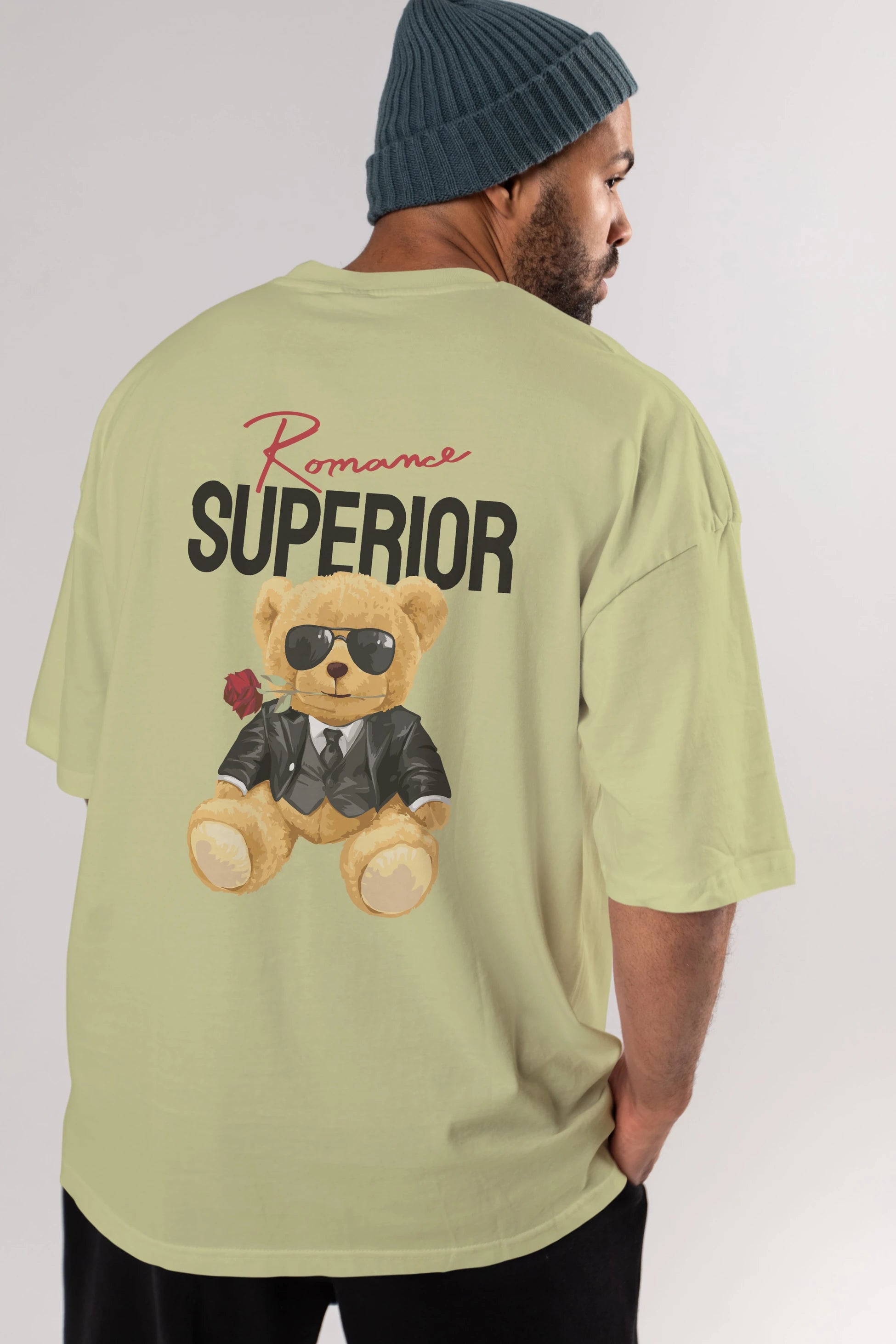 Teddy Bear Romance Superior Arka Baskılı Oversize t-shirt Erkek Kadın Unisex %100 Pamuk