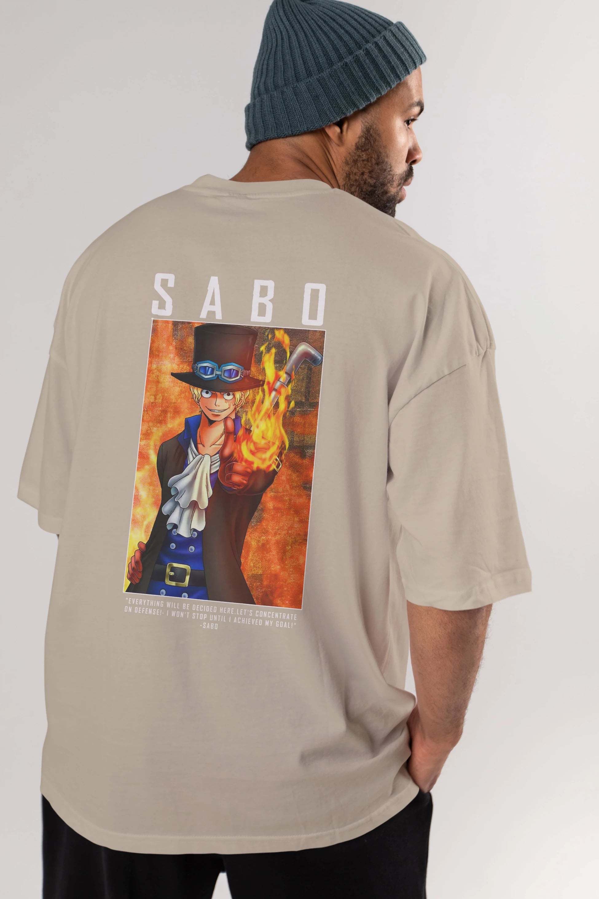Sabo Anime Arka Baskılı Oversize t-shirt Erkek Kadın Unisex %100 pamuk tişort