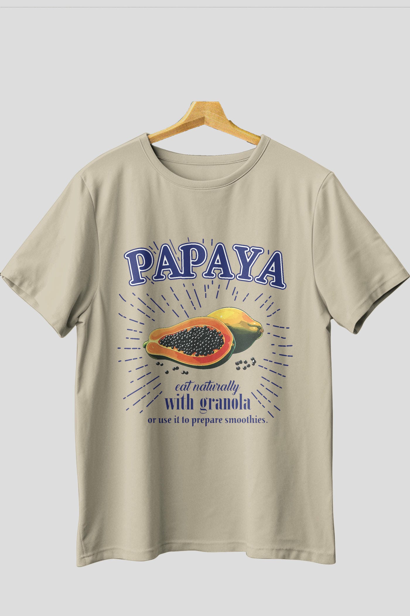 Papaya Ön Baskılı Oversize t-shirt Erkek Kadın Pamuk Bisiklet Yaka tişort