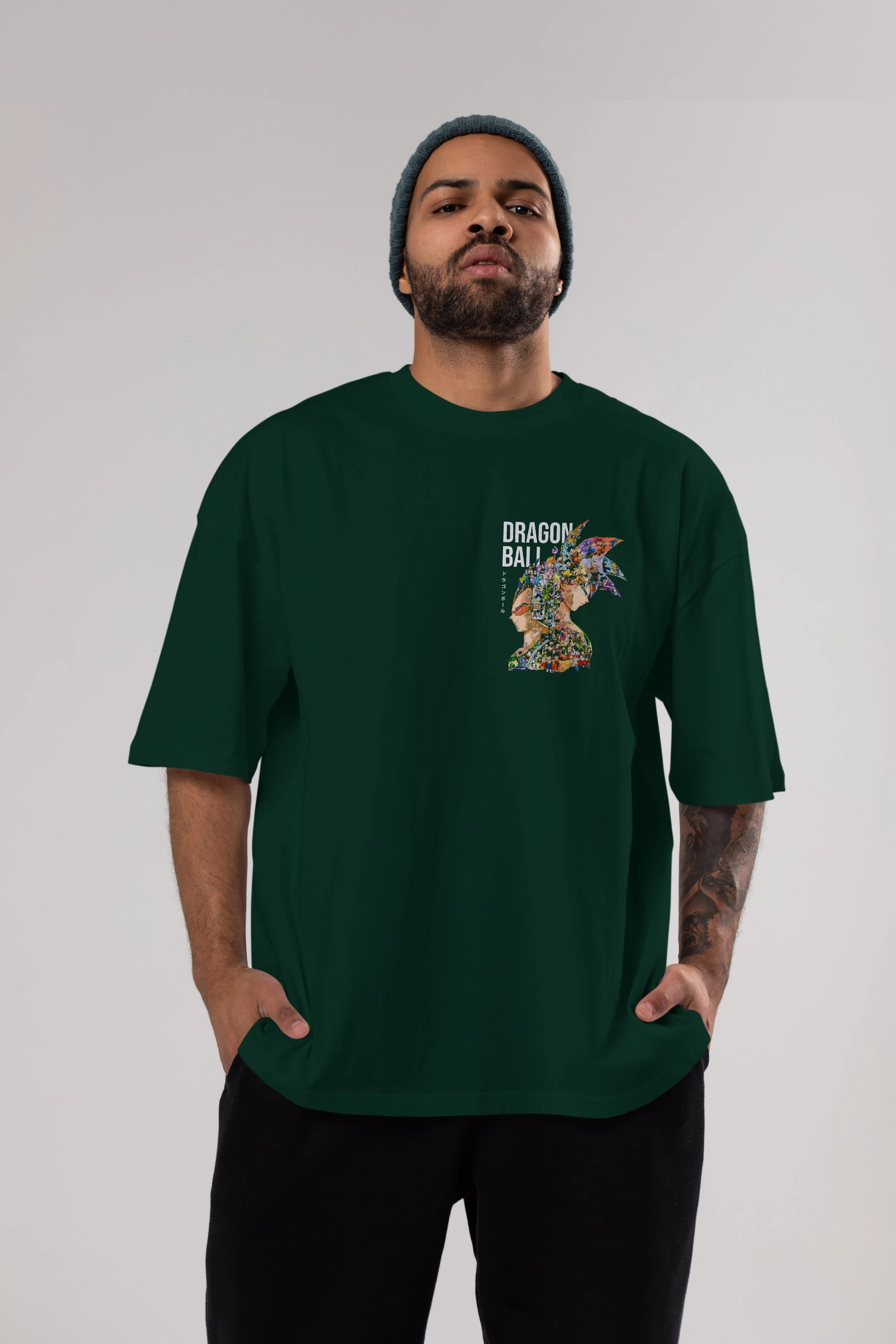 DRAGON BALL ART (5) Ön Sol Baskılı Oversize t-shirt Erkek Kadın Unisex %100 Pamuk Bisiklet Yaka tişort