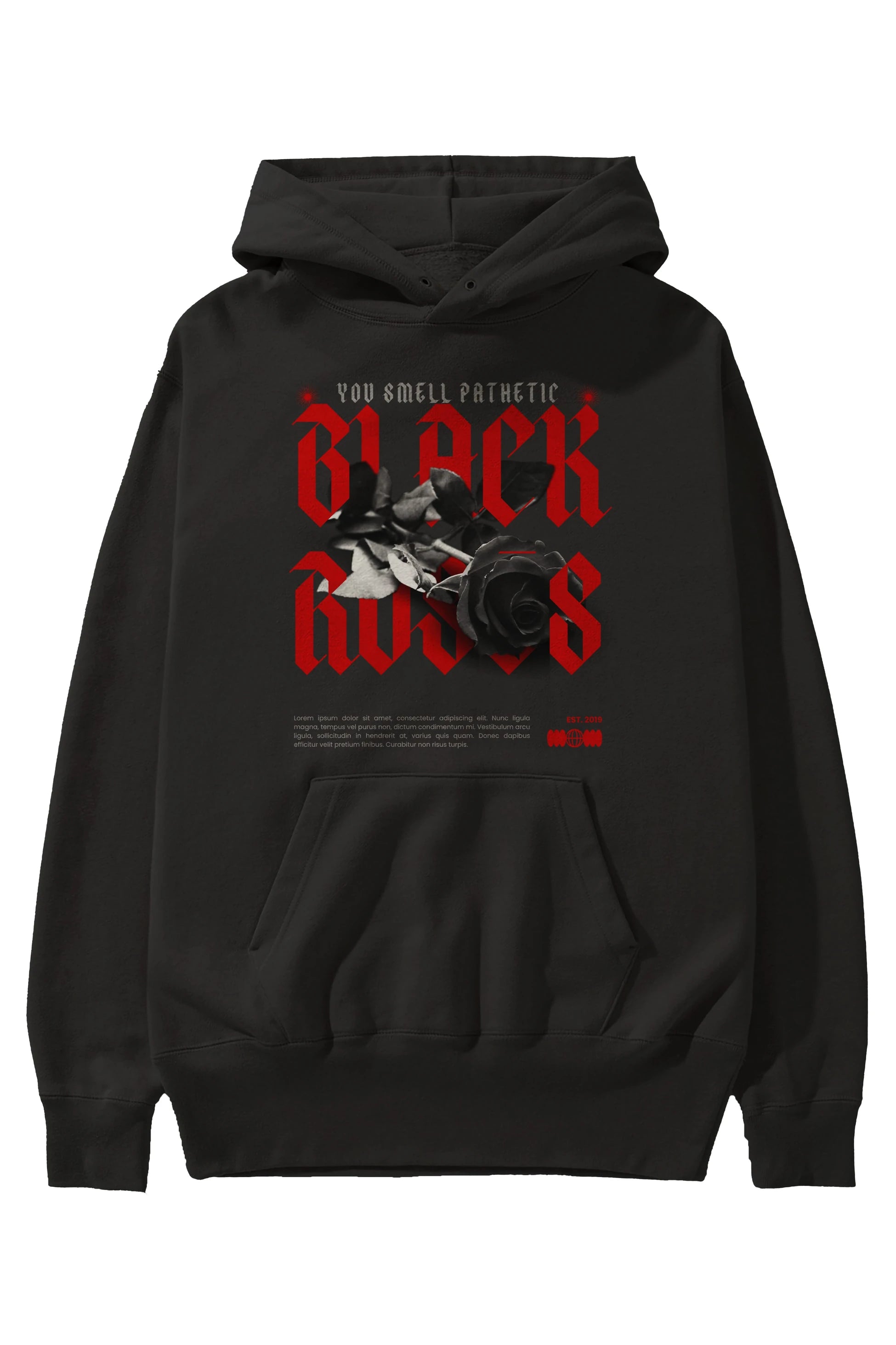 Black Roses Ön Baskılı Oversize Hoodie Kapüşonlu Sweatshirt Erkek Kadın Unisex