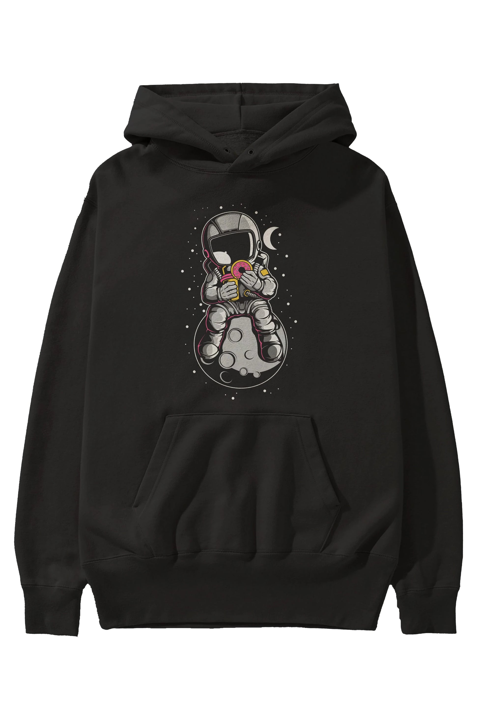 Astronaut Donuts Ön Baskılı Hoodie Oversize Kapüşonlu Sweatshirt Erkek Kadın Unisex