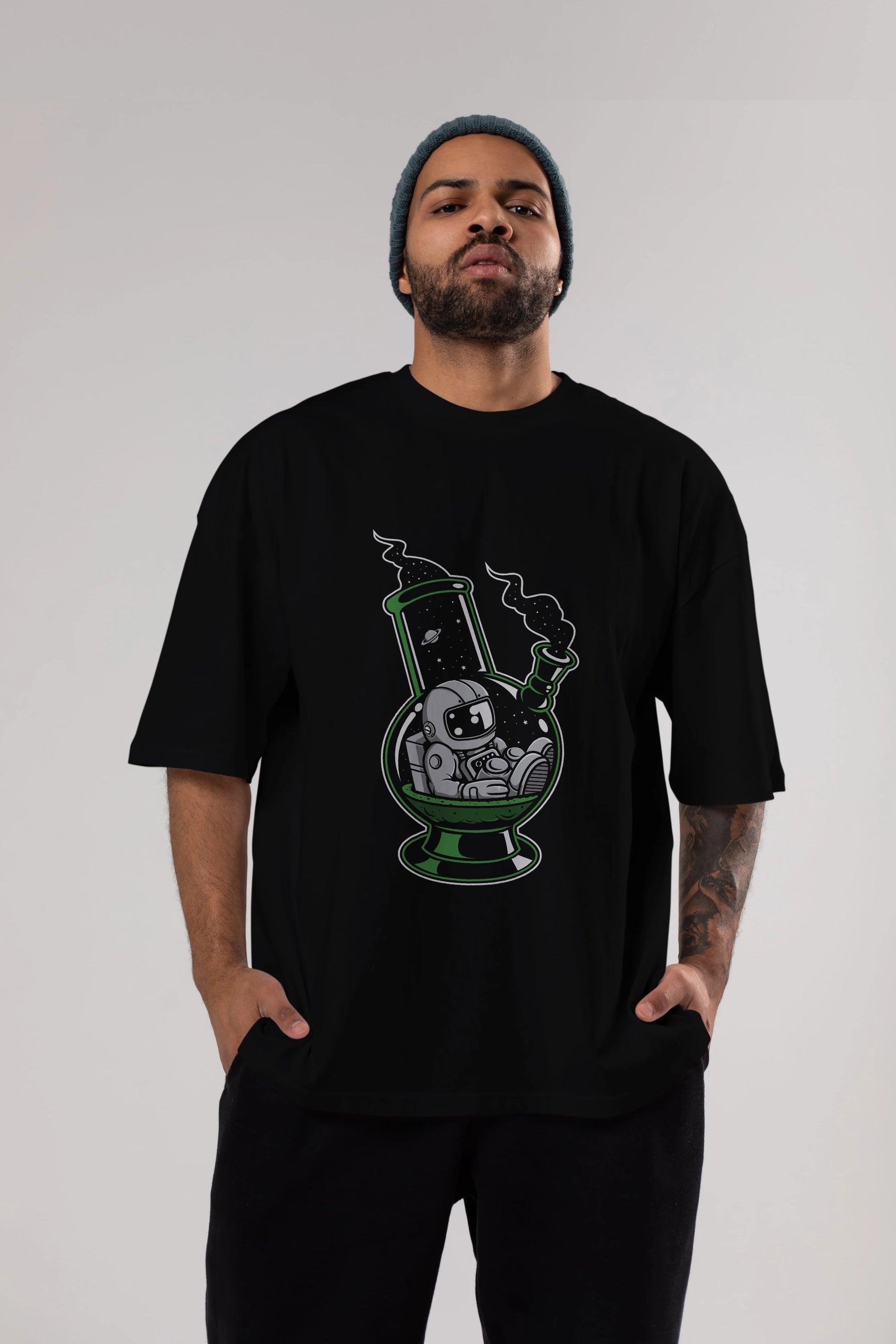 Astronaut Bong Ön Baskılı Oversize t-shirt Erkek Kadın Unisex