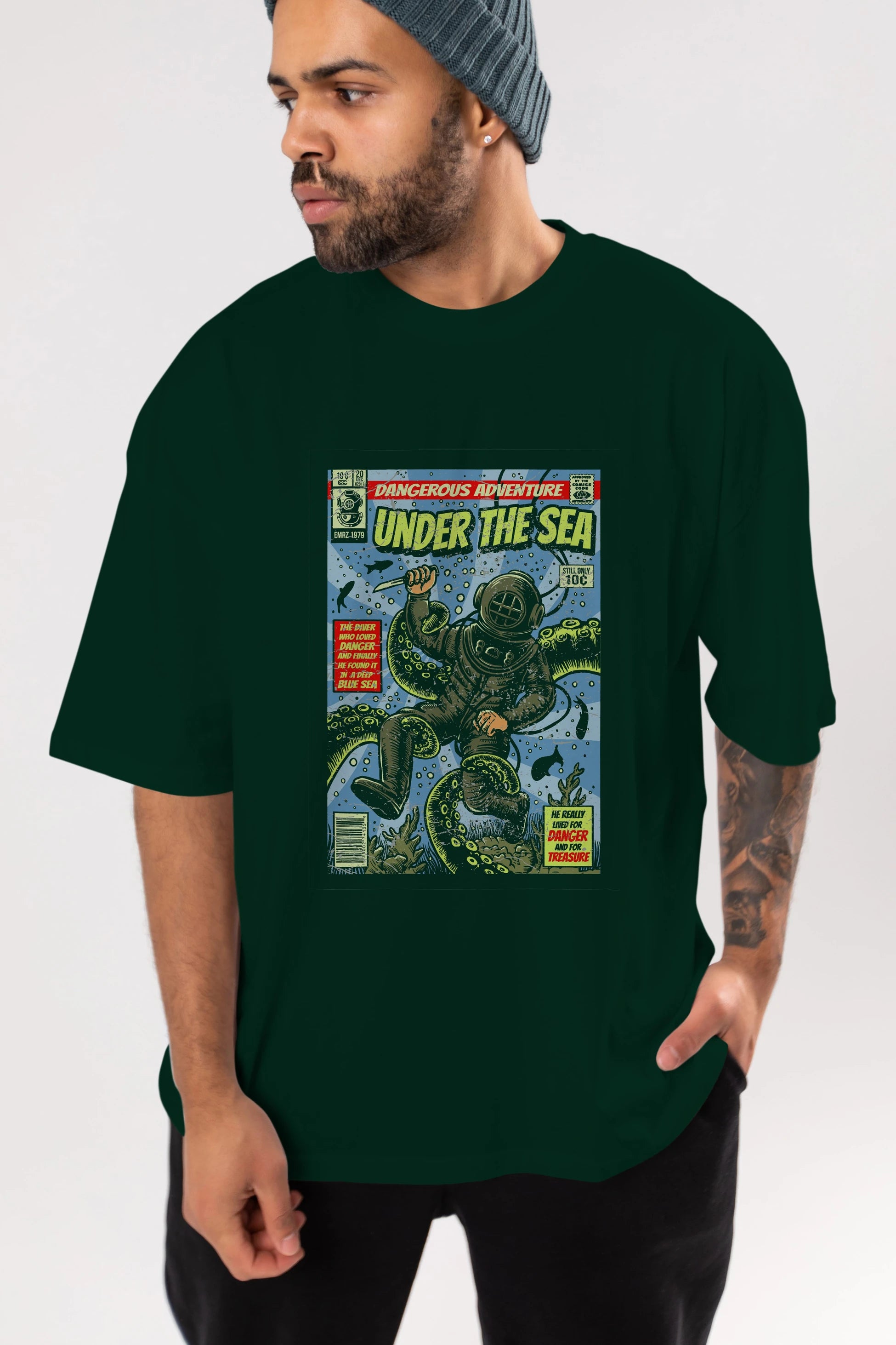 Under The Sea Ön Baskılı Oversize t-shirt Erkek Kadın Unisex %100 Pamuk tişort