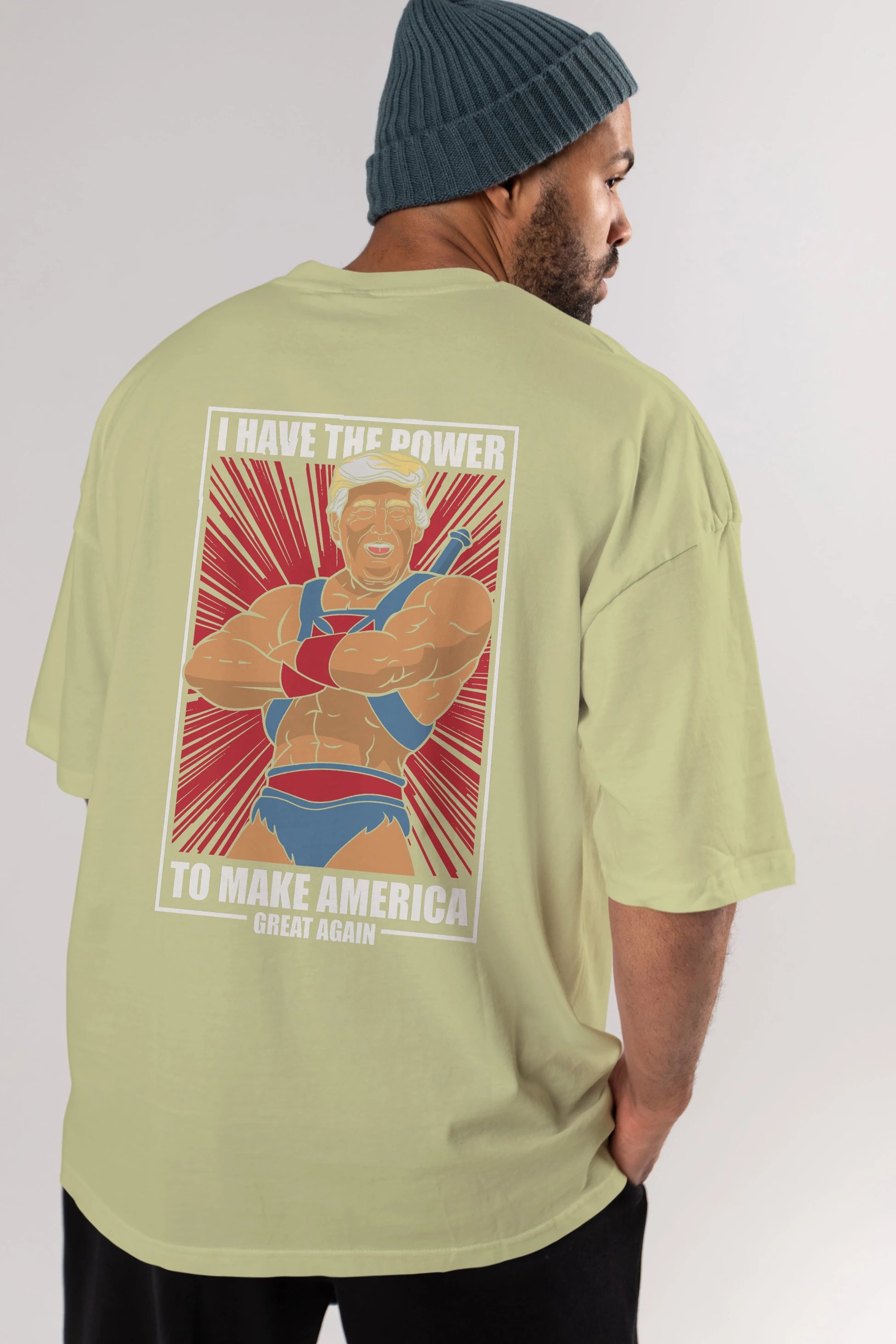 Trump Heman Arka Baskılı Oversize t-shirt Erkek Kadın Unisex %100 Pamuk tişort