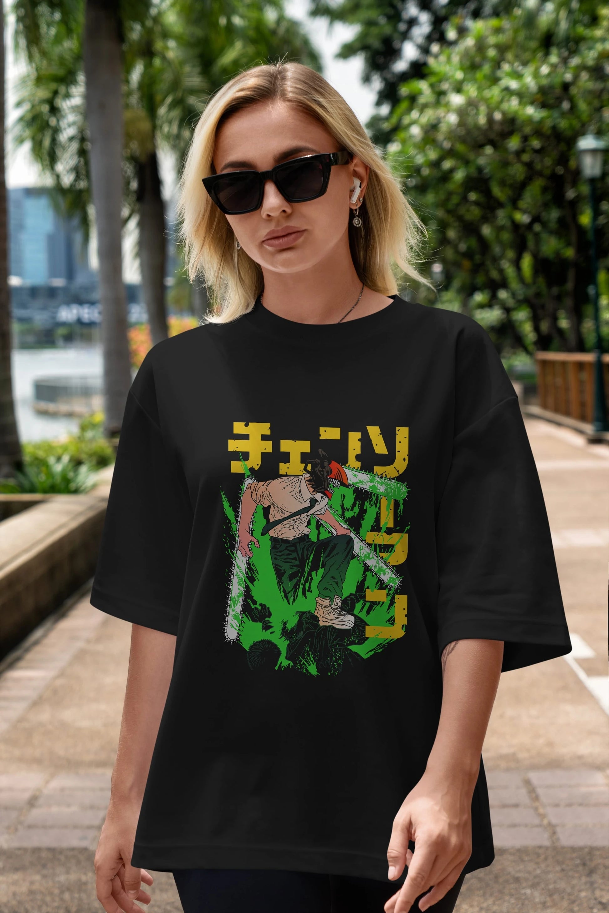 CHAINSAWMAN DENJI Anime Ön Baskılı Oversize t-shirt %100 pamuk Erkek Kadın Unisex