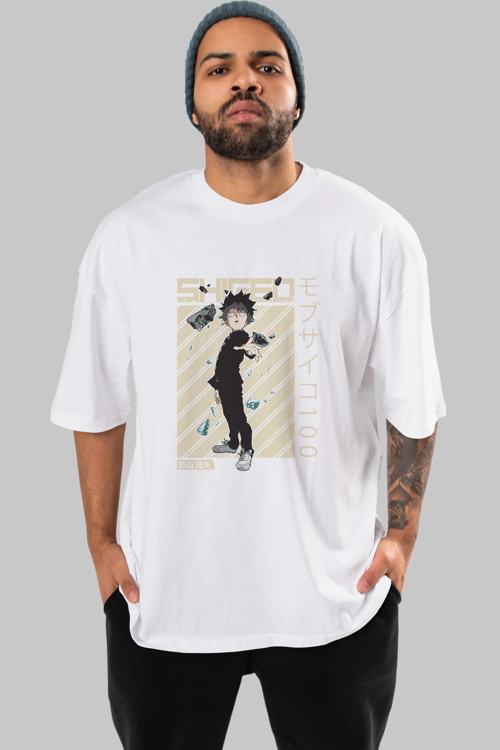 Shigeo Kageyama 3 Anime Ön Baskılı Oversize t-shirt %100 pamuk Erkek Kadın Unisex