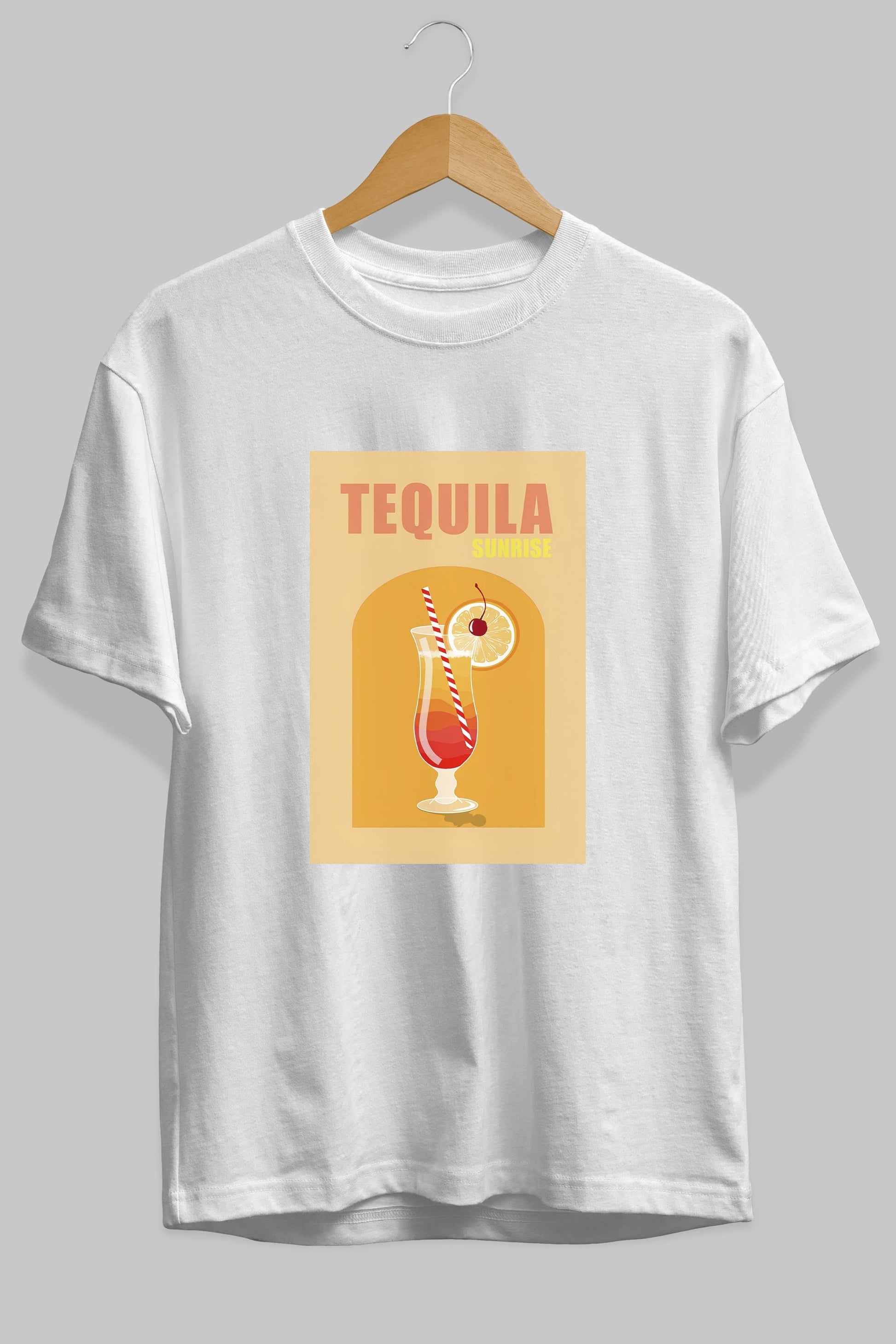 Tequila Sunrise Ön Baskılı Oversize t-shirt Erkek Kadın Unisex %100 Pamuk Bisiklet Yaka tişort
