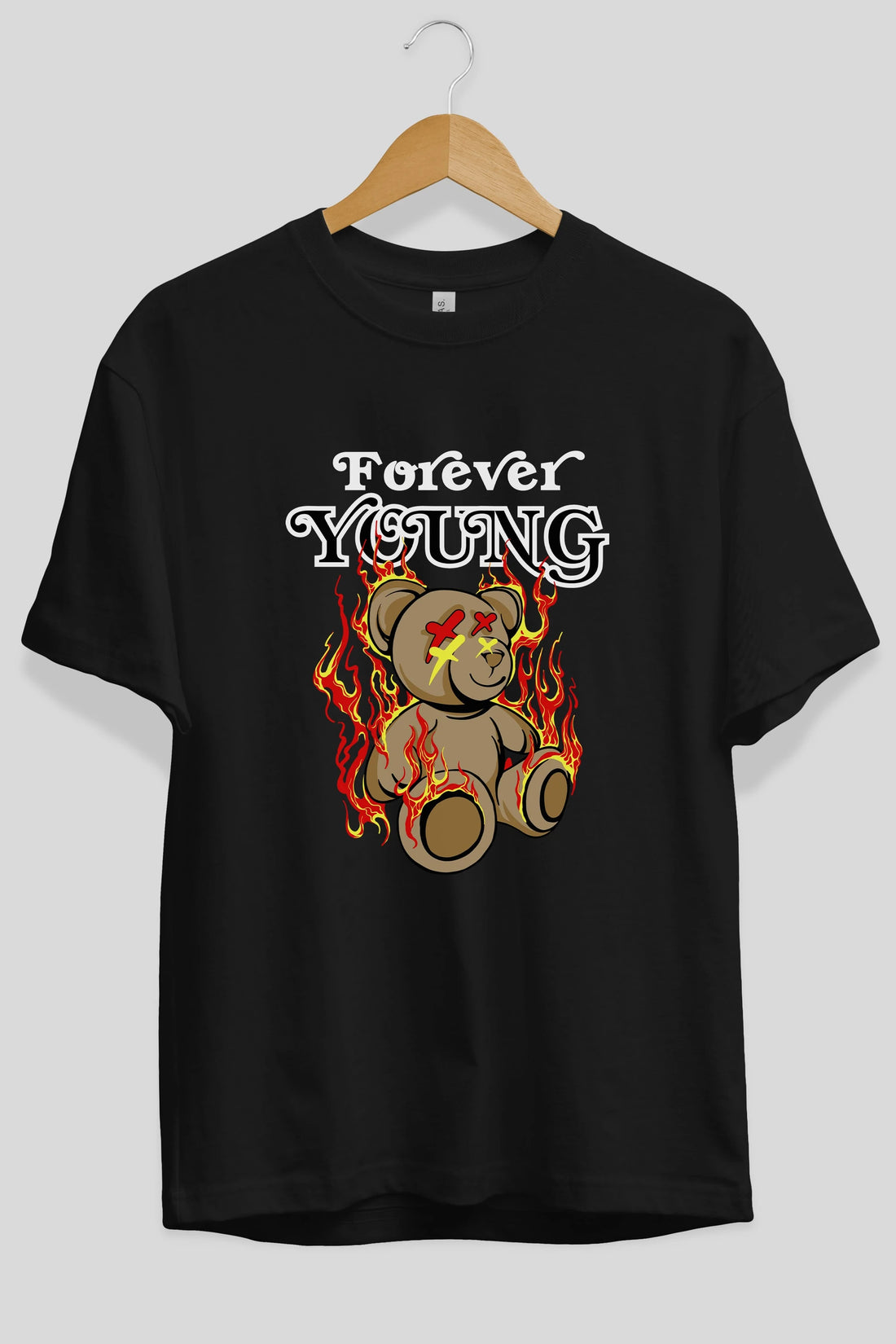 Forever Young Bear Ön Baskılı Oversize t-shirt Erkek Kadın Unisex