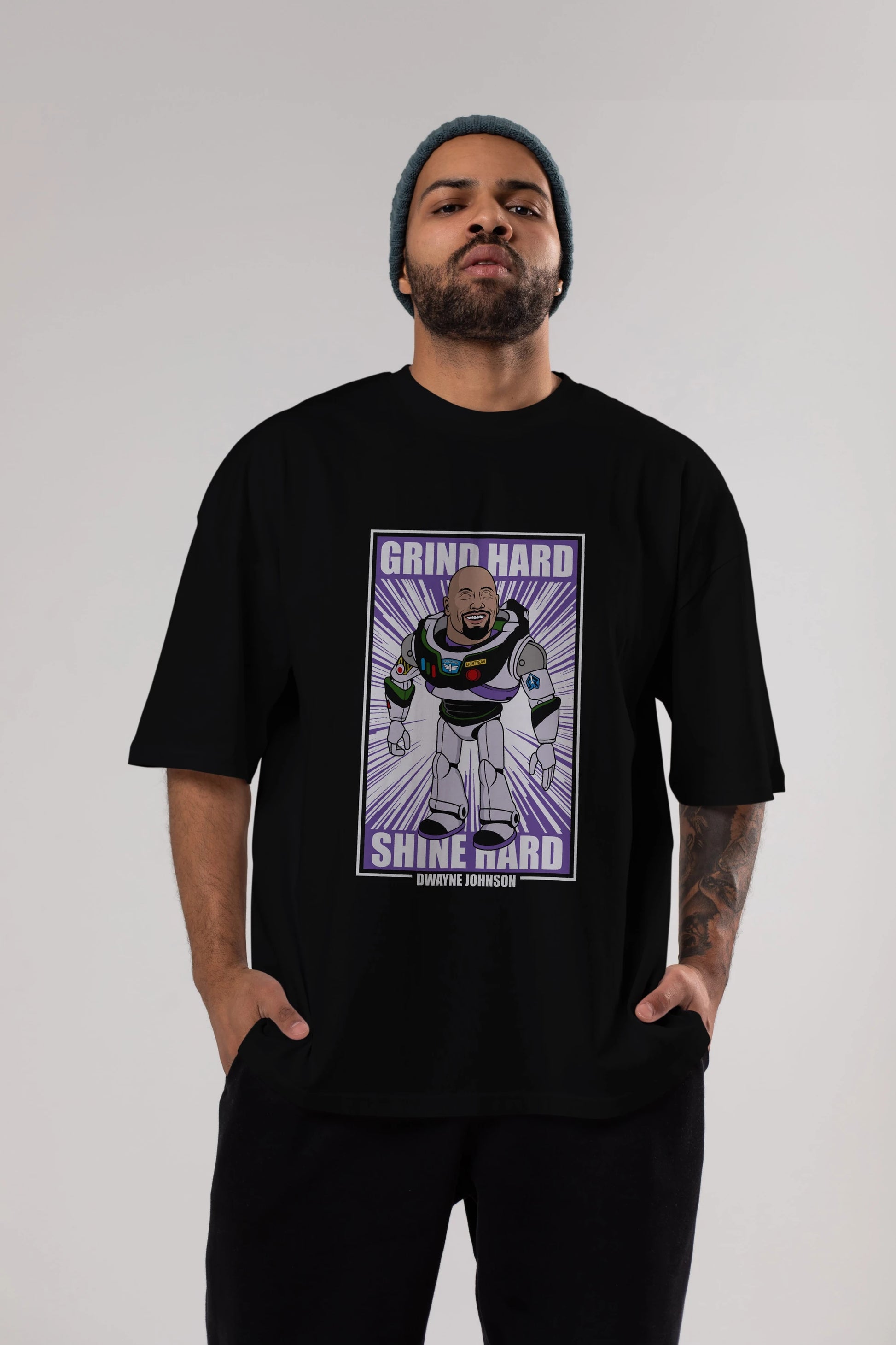 Dwayne Johnson Buzz Lightyear Ön Baskılı Oversize t-shirt Erkek Kadın Unisex %100 Pamuk tişort