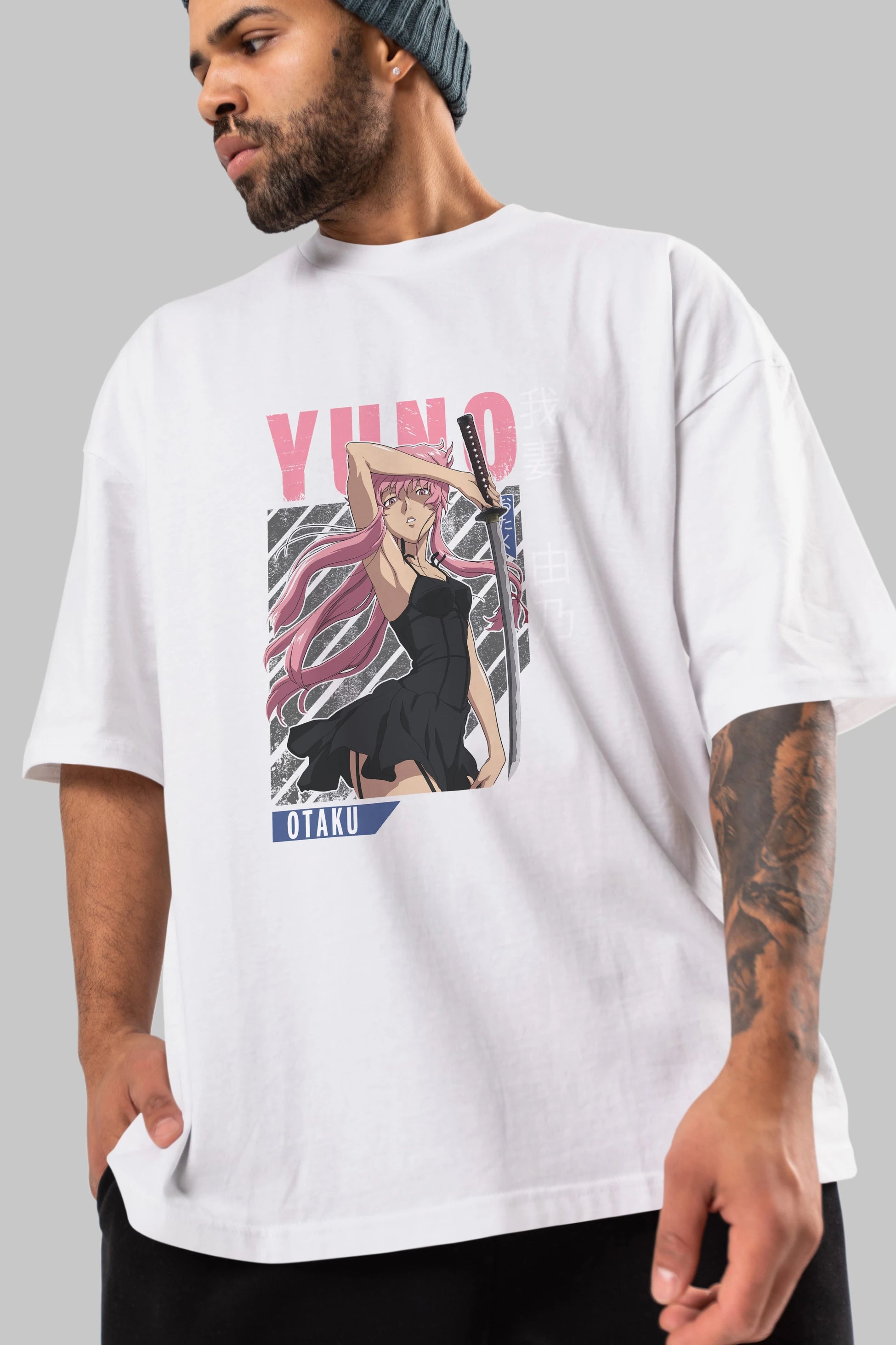 Yuno Gasai 5 Anime Ön Baskılı Oversize t-shirt %100 pamuk Erkek Kadın Unisex