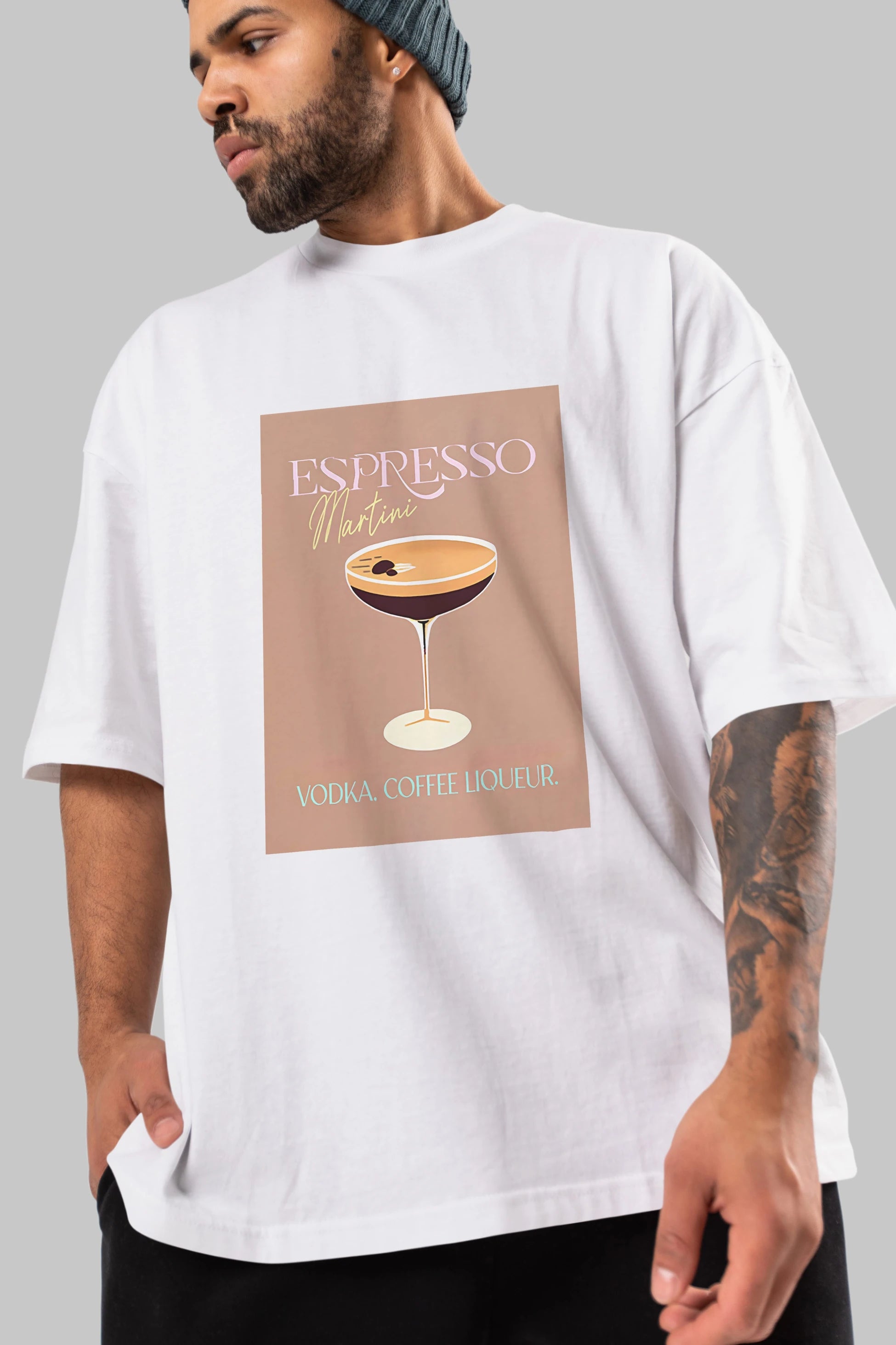 Espresso Martini Cocktail Ön Baskılı Oversize t-shirt Erkek Kadın Unisex %100 Pamuk Bisiklet Yaka tişort