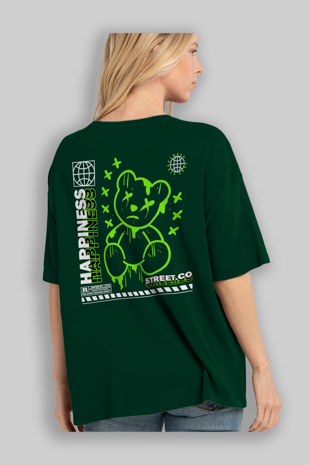 Happiness Bear 3 Arka Baskılı Oversize t-shirt Erkek Kadın Unisex