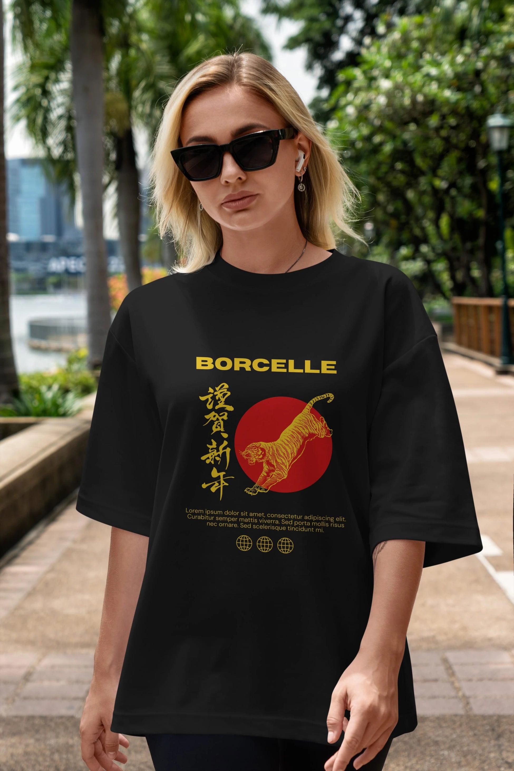 Borcelle Tiger Streetwear Ön Baskılı Oversize t-shirt Erkek Kadın Unisex