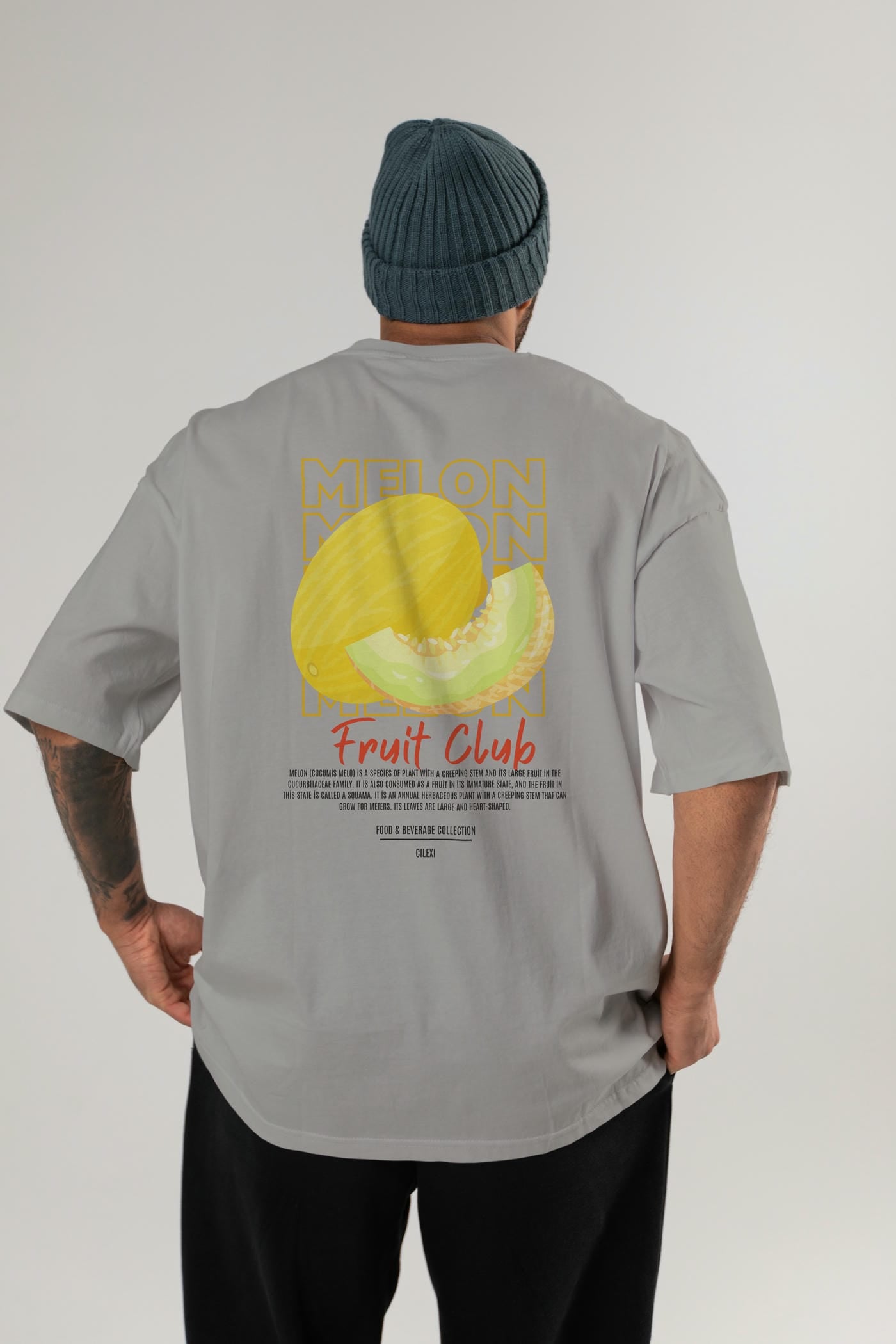 Melon Arka Baskılı Oversize t-shirt Erkek Kadın Pamuk Bisiklet Yaka tişort