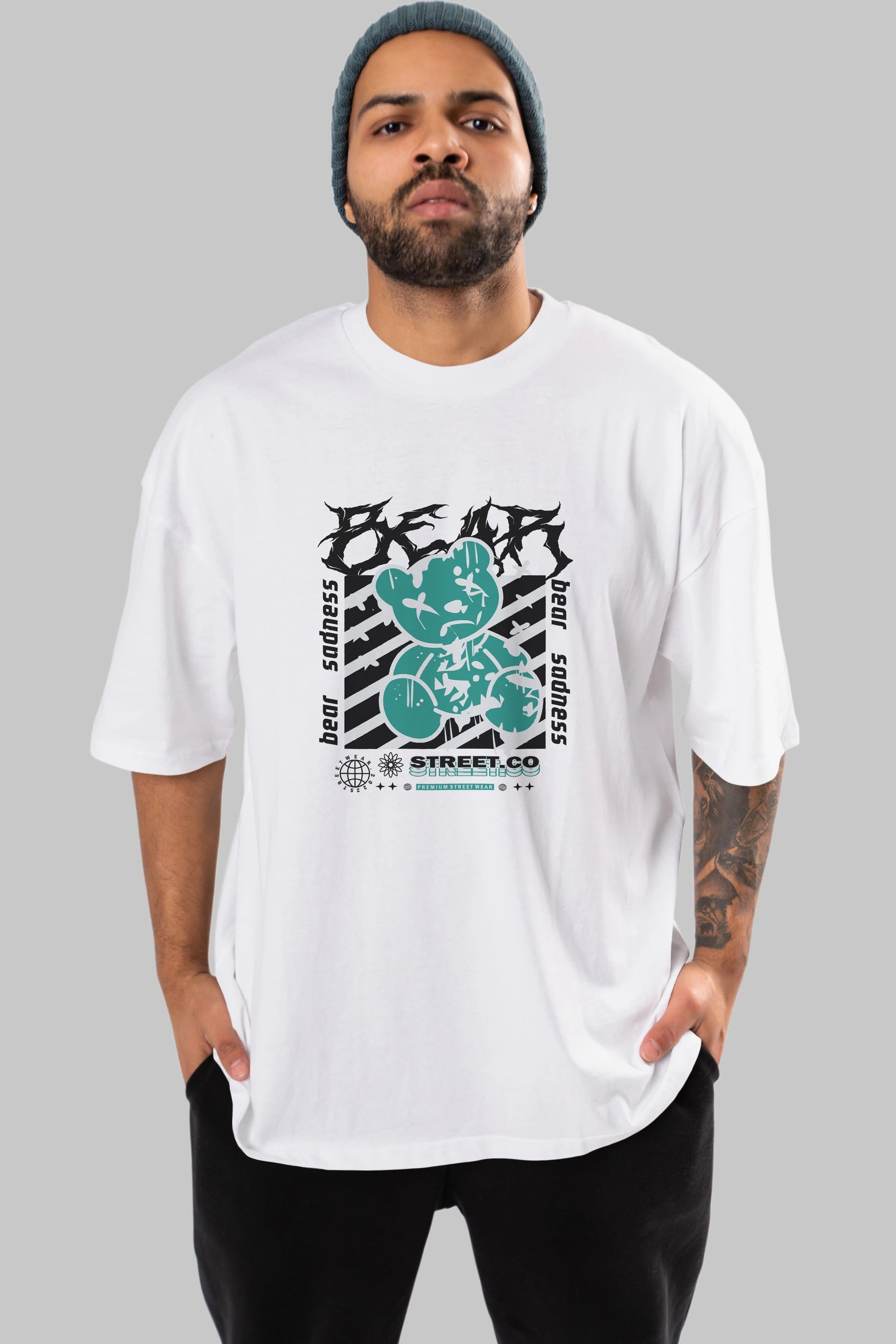 Bear Sadness Ön Baskılı Oversize t-shirt Erkek Kadın Unisex