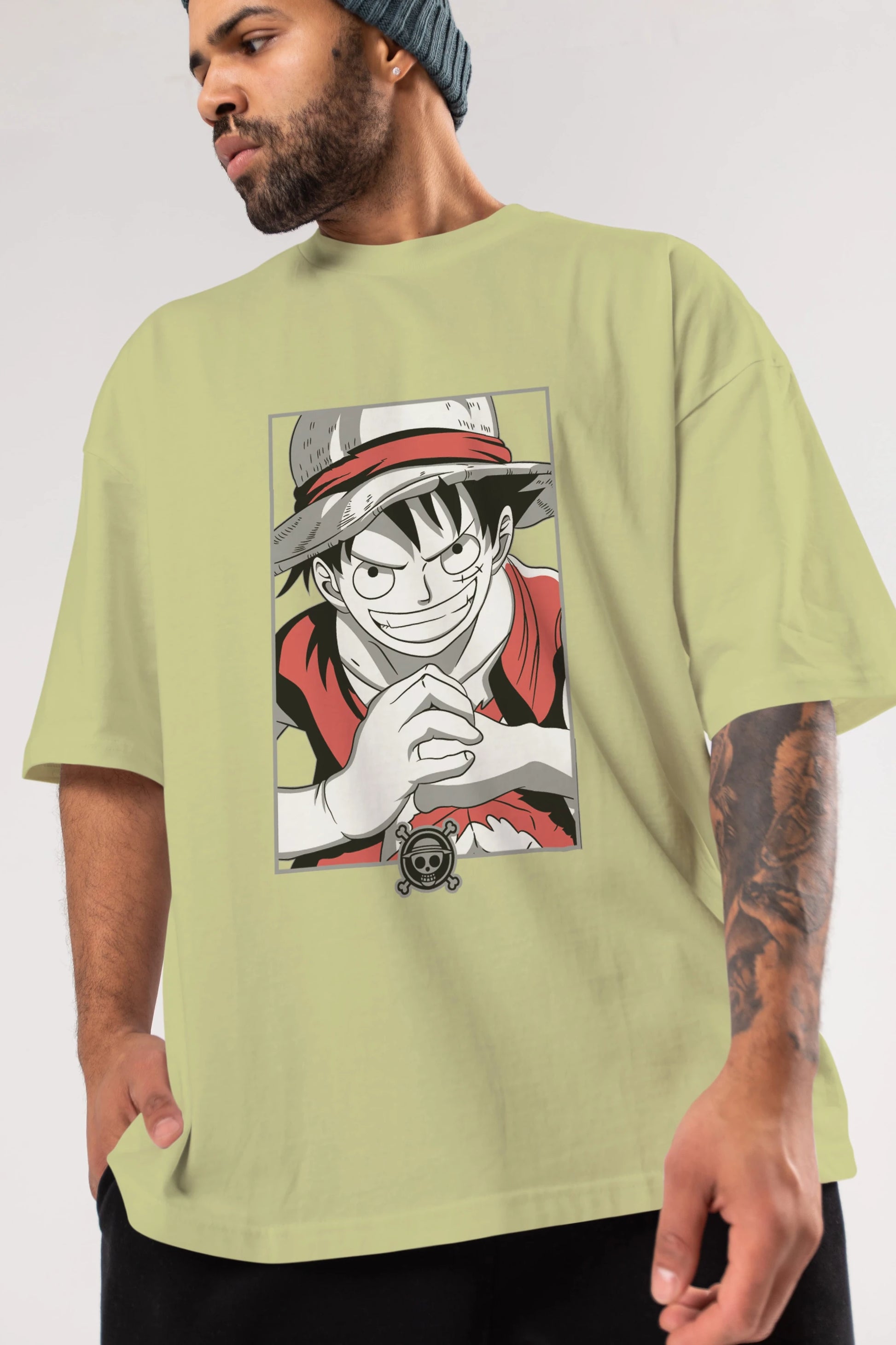 LUFF D. MONKEY OnePiece Anime Ön Baskılı Oversize t-shirt %100 pamuk Erkek Kadın Unisex