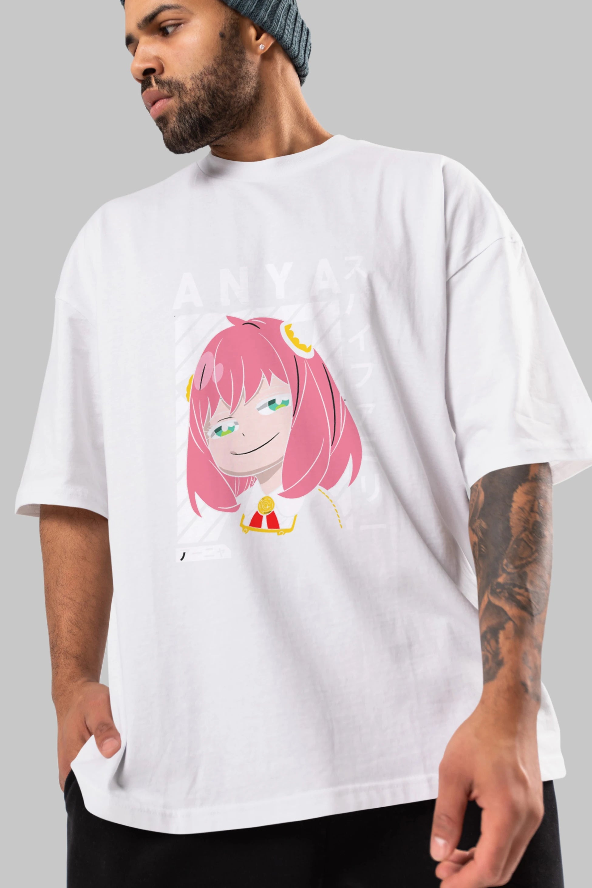 Anya SPYX FAMILY Anime Ön Baskılı Oversize t-shirt %100 pamuk Erkek Kadın Unisex