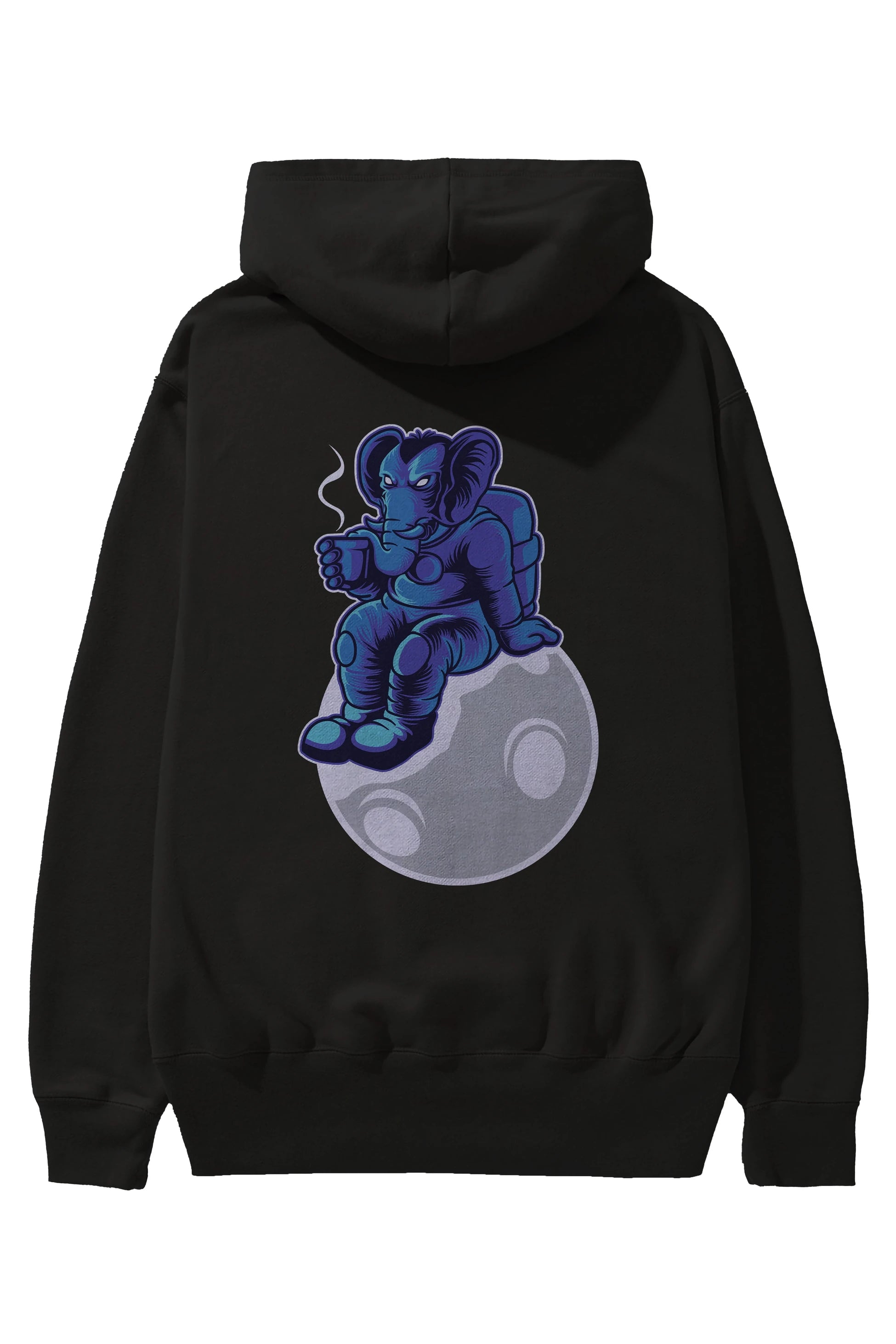 Space Elephant Drink Coffee Arka Baskılı Hoodie Oversize Kapüşonlu Sweatshirt Erkek Kadın Unisex