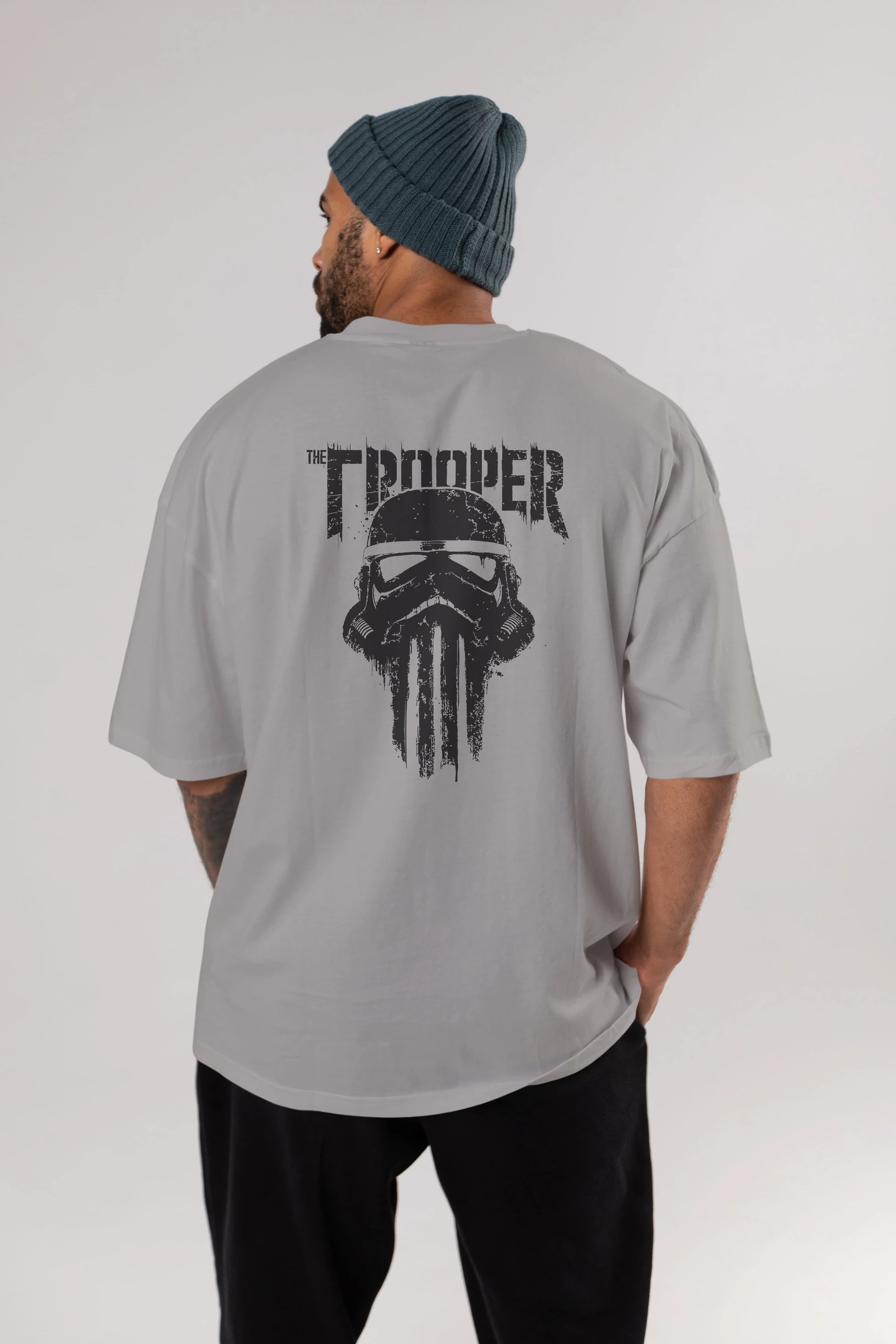 The Trooper Arka Baskılı Oversize t-shirt Erkek Kadın Unisex %100 Pamuk Bisiklet Yaka tişort