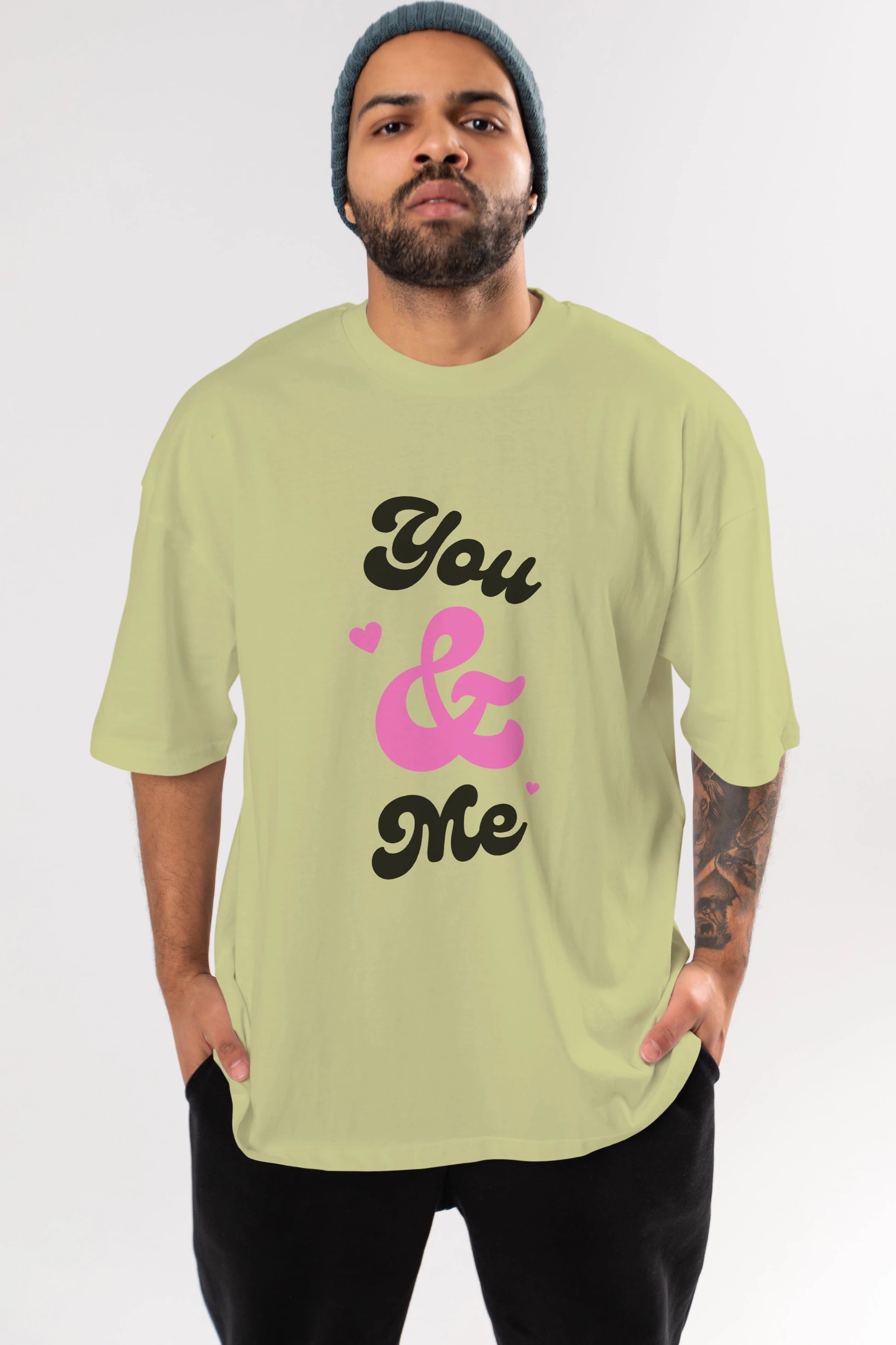 You and Me Yazılı Ön Baskılı Oversize t-shirt Erkek Kadın Unisex