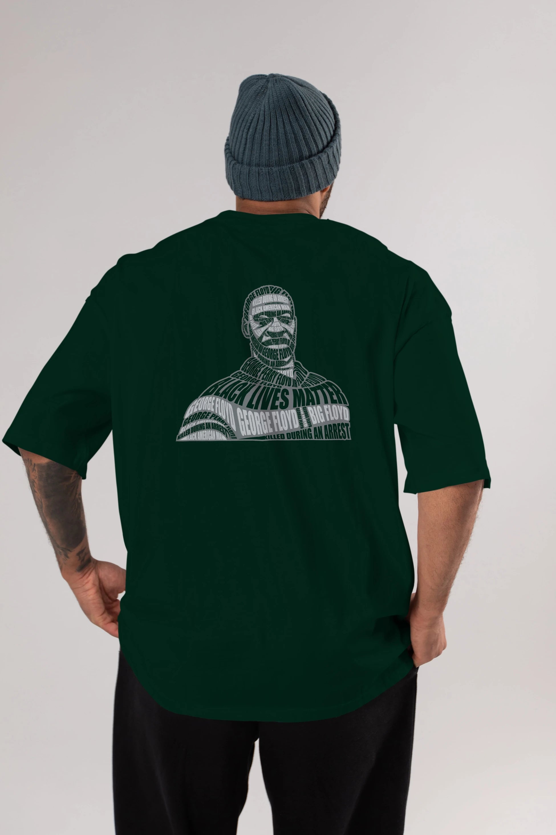 George Floyd Calligram Arka Baskılı Oversize t-shirt %100 pamuk Erkek Kadın Unisex