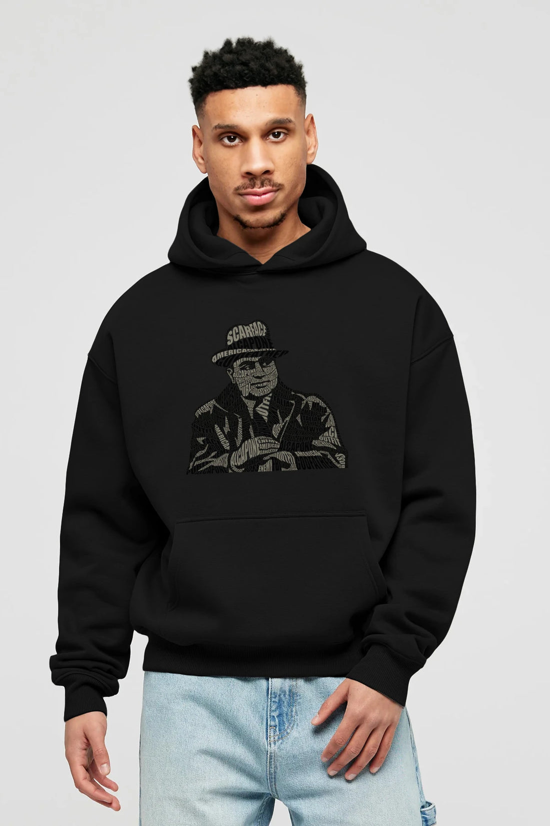 Al Capone Calligram Ön Baskılı Hoodie Oversize Kapüşonlu Sweatshirt Erkek Kadın Unisex