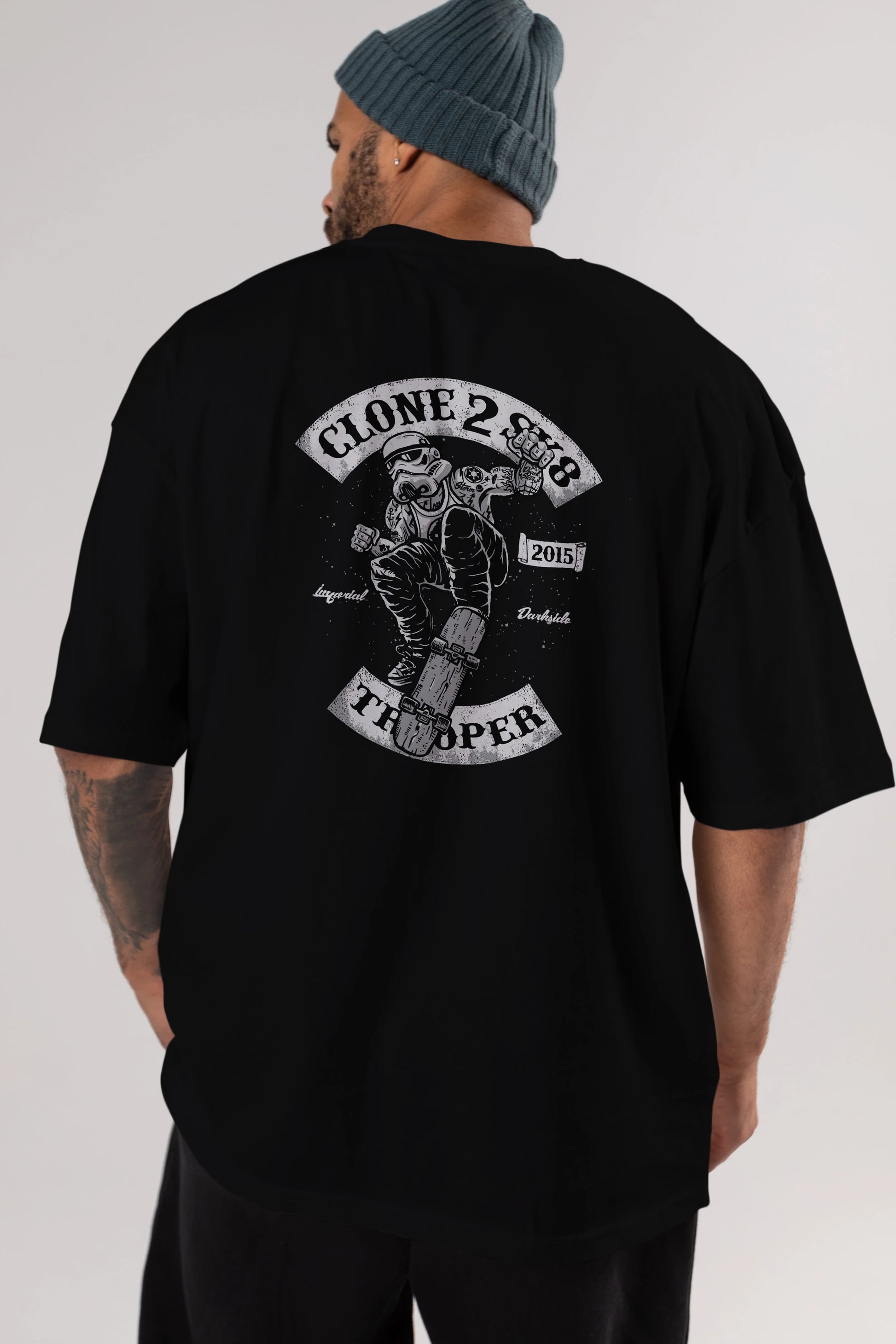 Clone 2 Sk8 Arka Baskılı Oversize t-shirt Erkek Kadın Unisex %100 Pamuk
