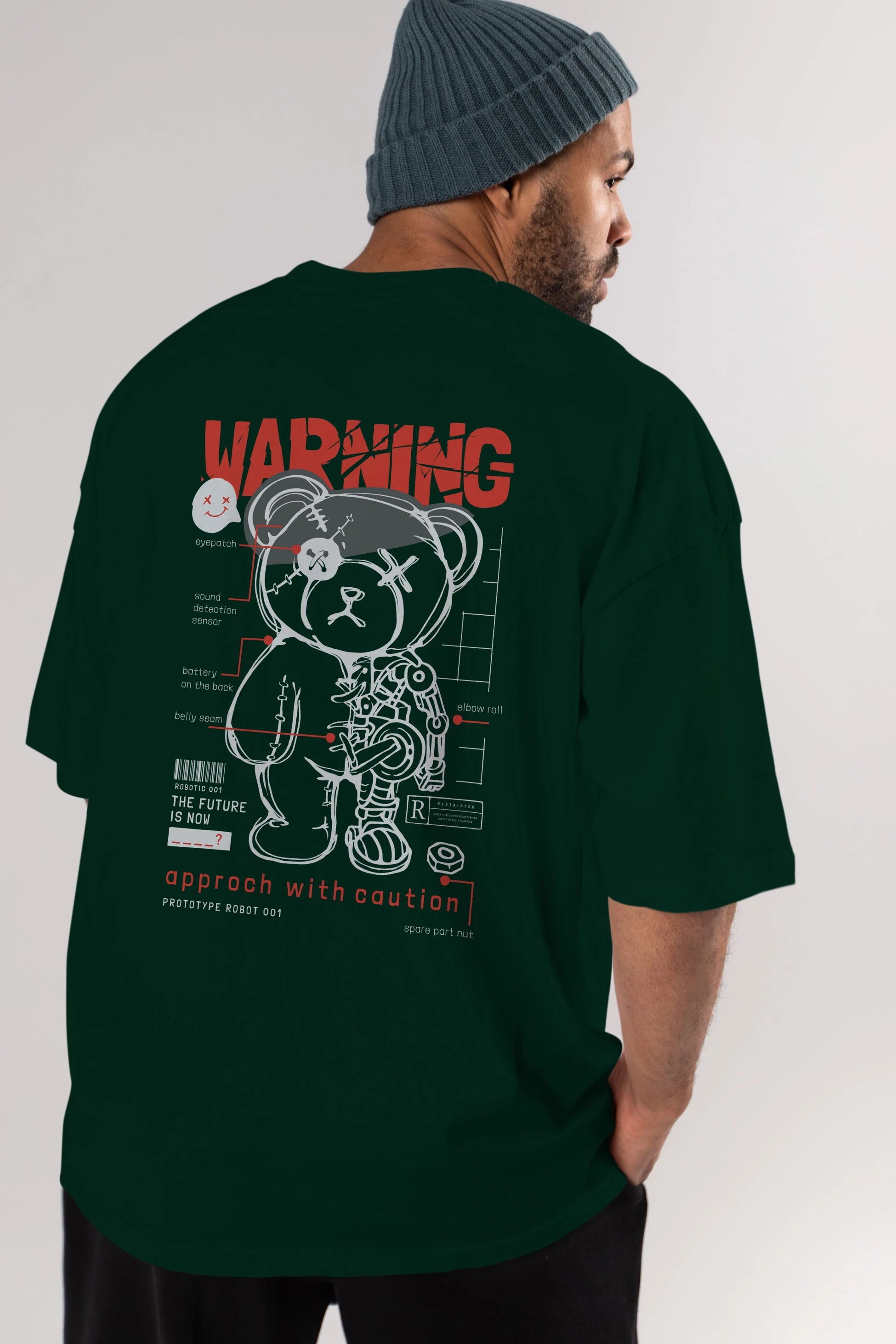Teddy Bear Warning Arka Baskılı Oversize t-shirt Erkek Kadın Unisex