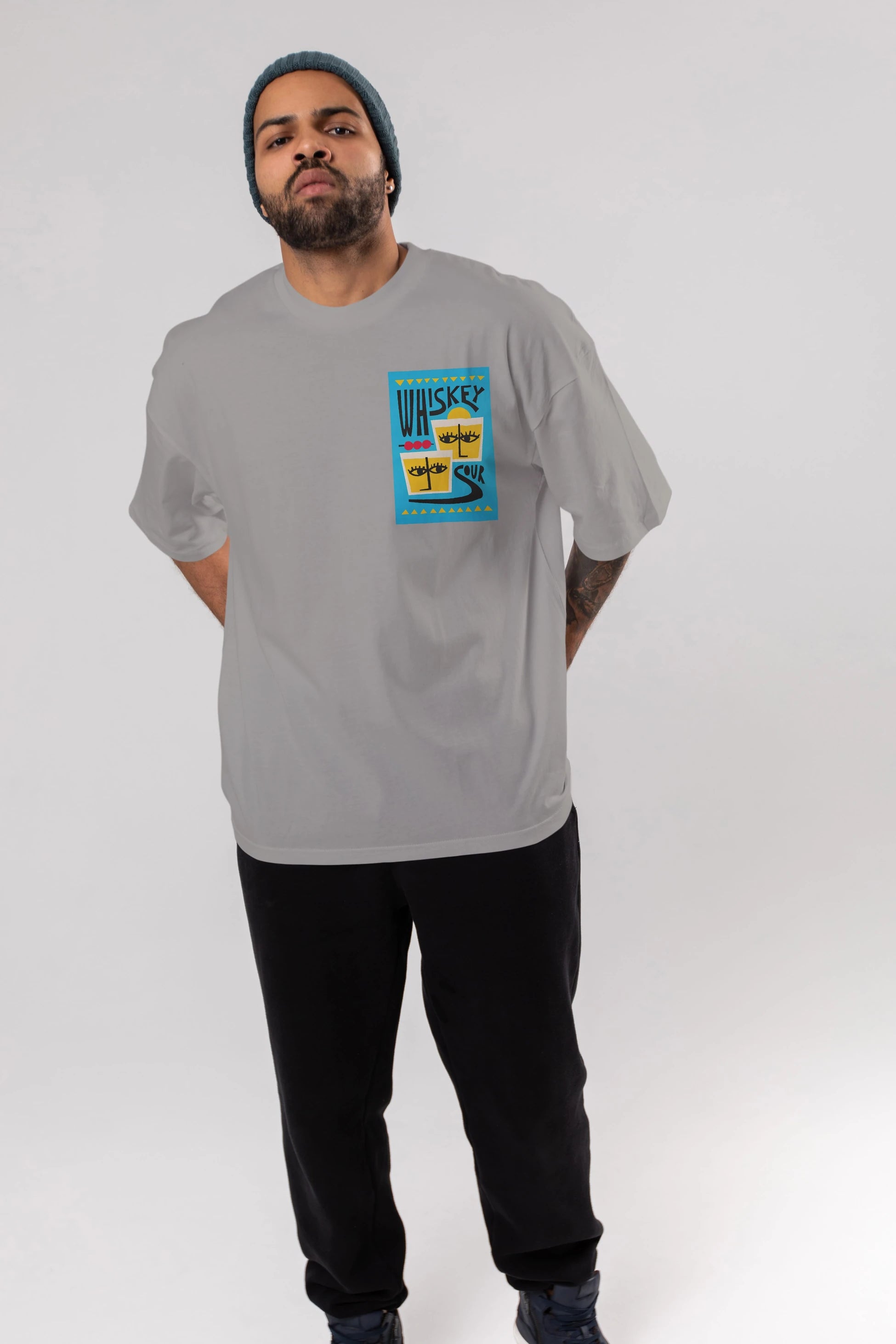 Whiskey Sour 2 Ön Sol Baskılı Oversize t-shirt Erkek Kadın Unisex %100 Pamuk Bisiklet Yaka tişort
