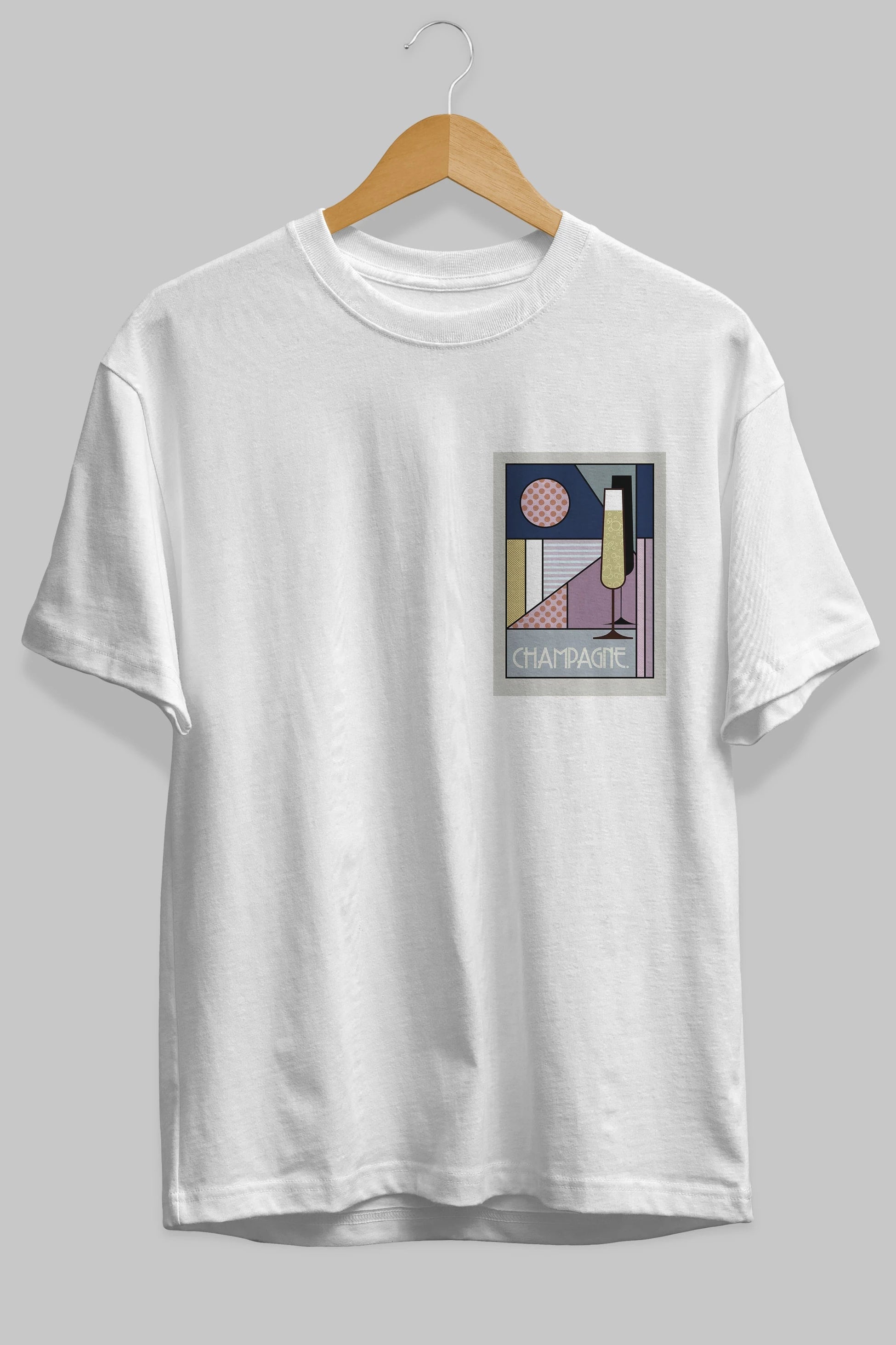 Champagne Ön Sol Baskılı Oversize t-shirt Erkek Kadın Unisex %100 Pamuk Bisiklet Yaka tişort
