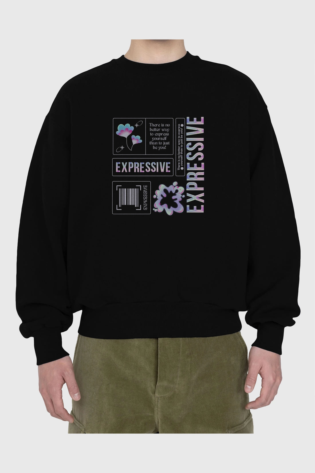 Expressive Streetwear Ön Baskılı Oversize Sweatshirt Erkek Kadın Unisex