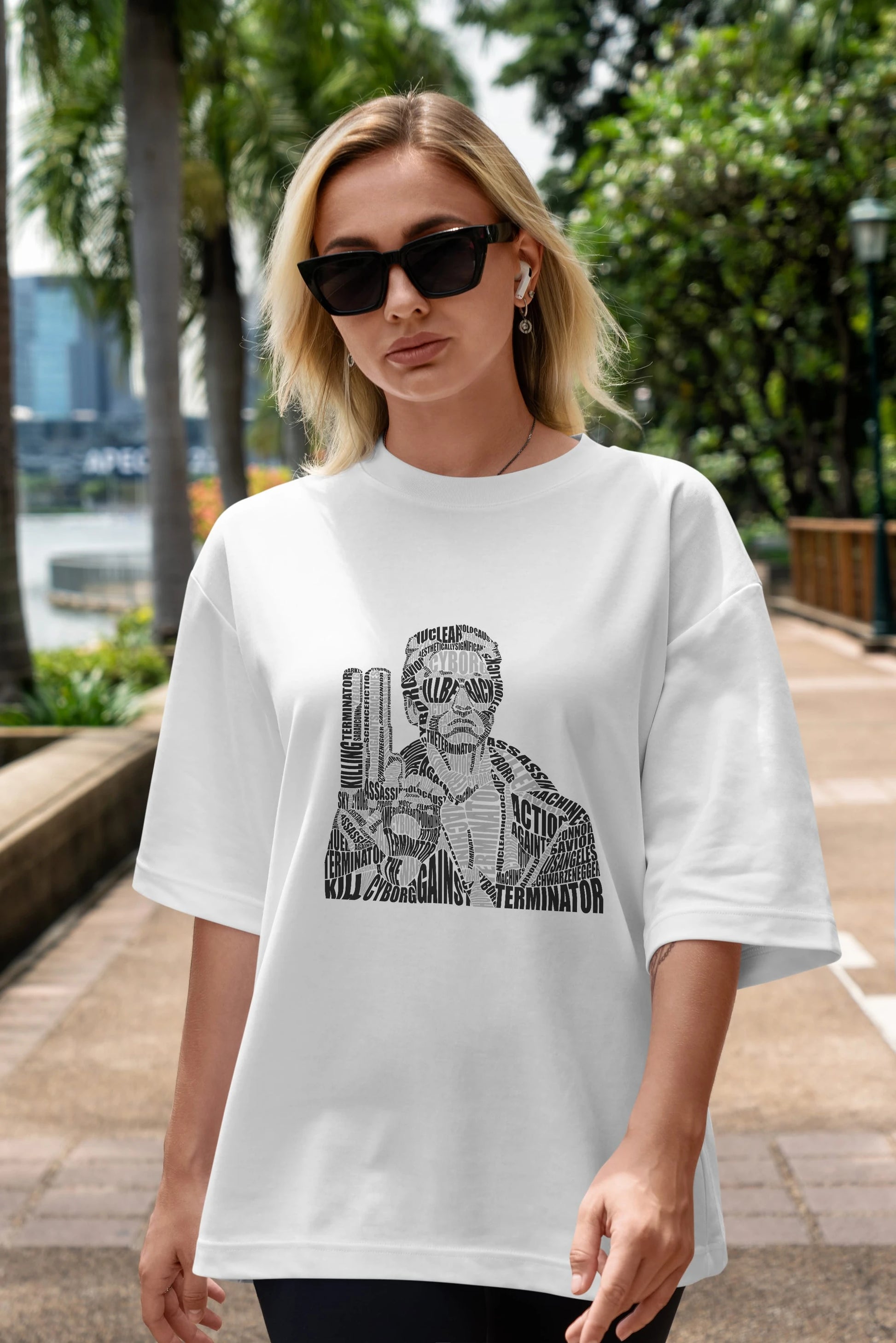 Terminator Calligram Ön Baskılı Oversize t-shirt %100 pamuk Erkek Kadın Unisex