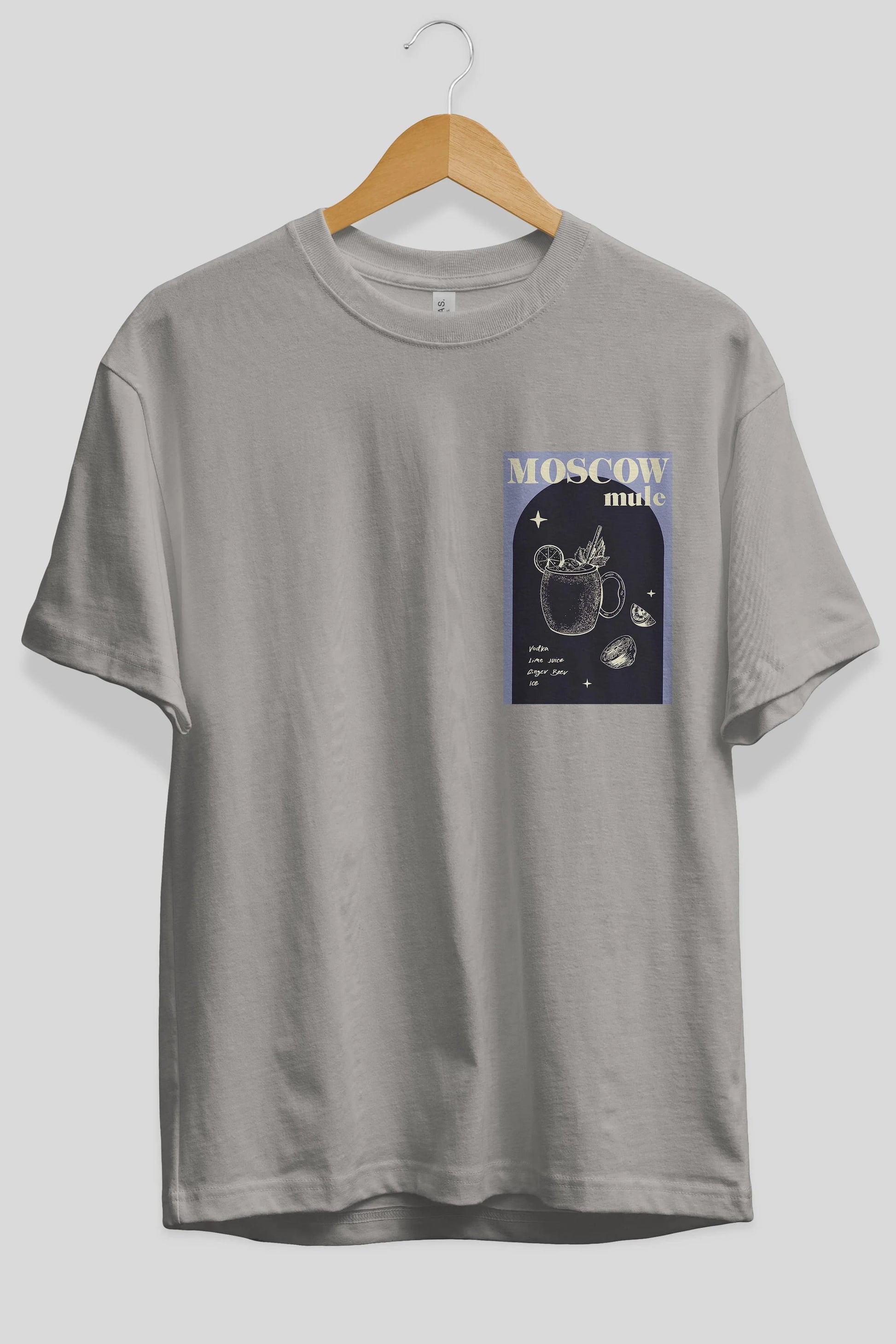 Moscow Mule Ön Sol Baskılı Oversize t-shirt Erkek Kadın Unisex %100 Pamuk Bisiklet Yaka tişort