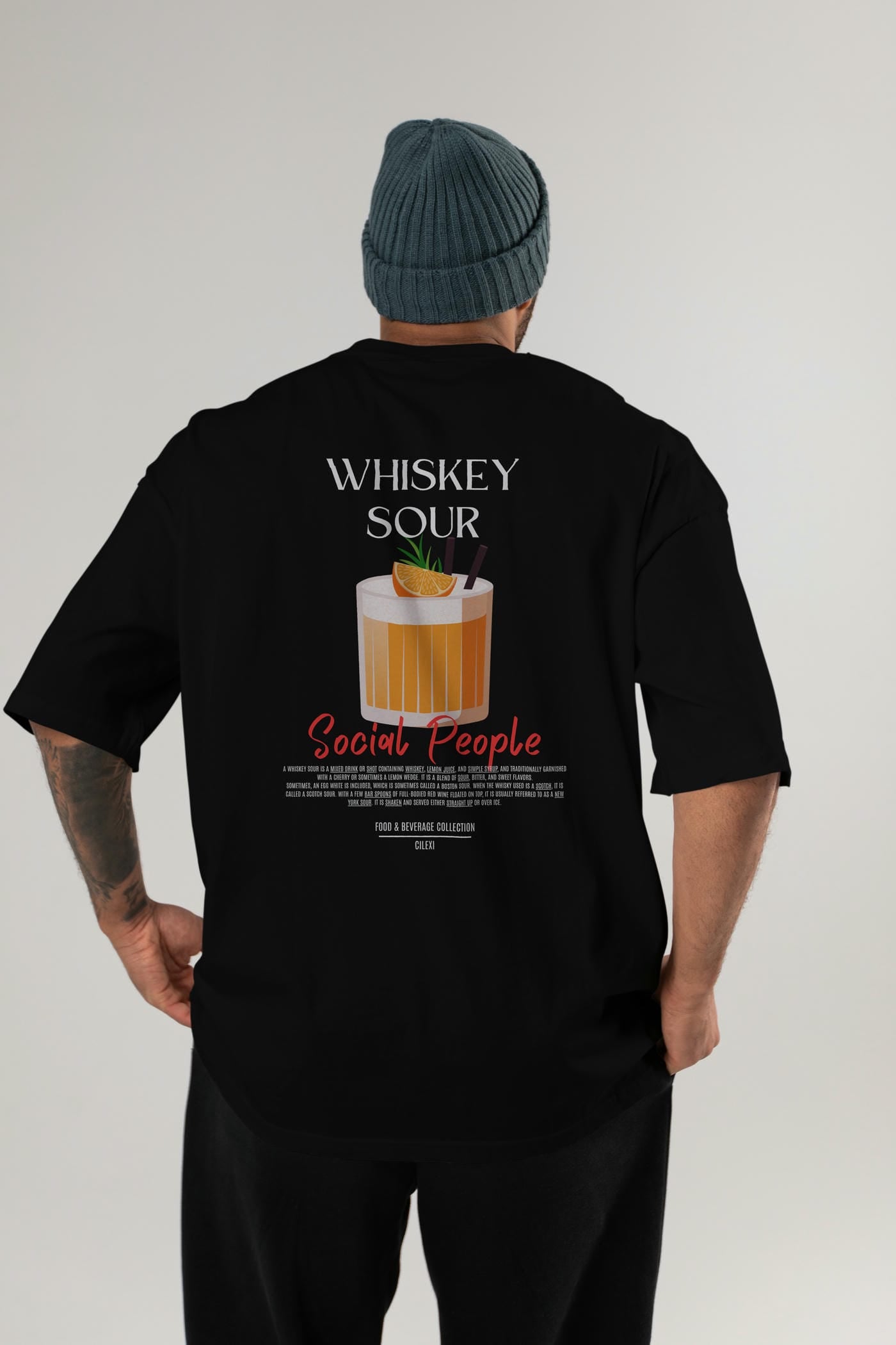 Whıskey Sour Kokteyl Serisi Baskılı Oversize t-shirt Erkek Kadın Unisex %100 Pamuk Bisiklet Yaka tişort