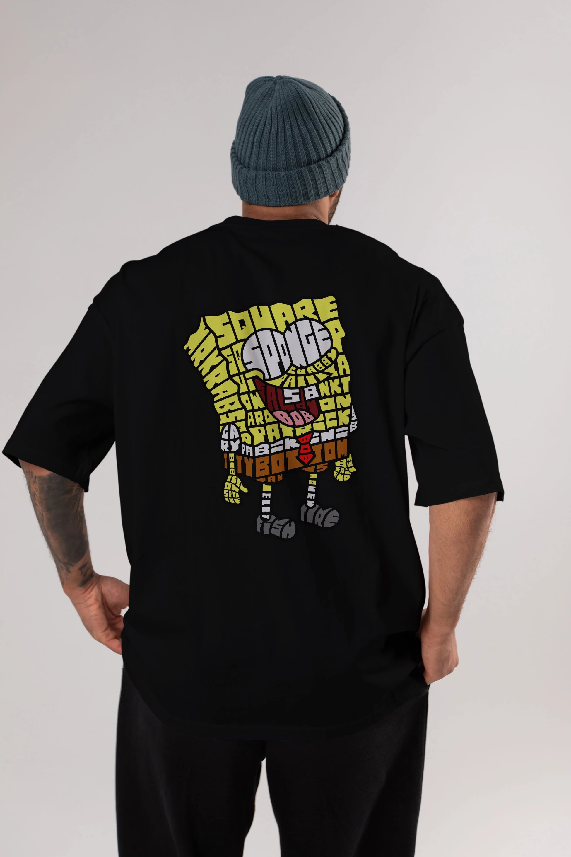 Yellow Sponge Arka Baskılı Oversize t-shirt %100 pamuk Erkek Kadın Unisex