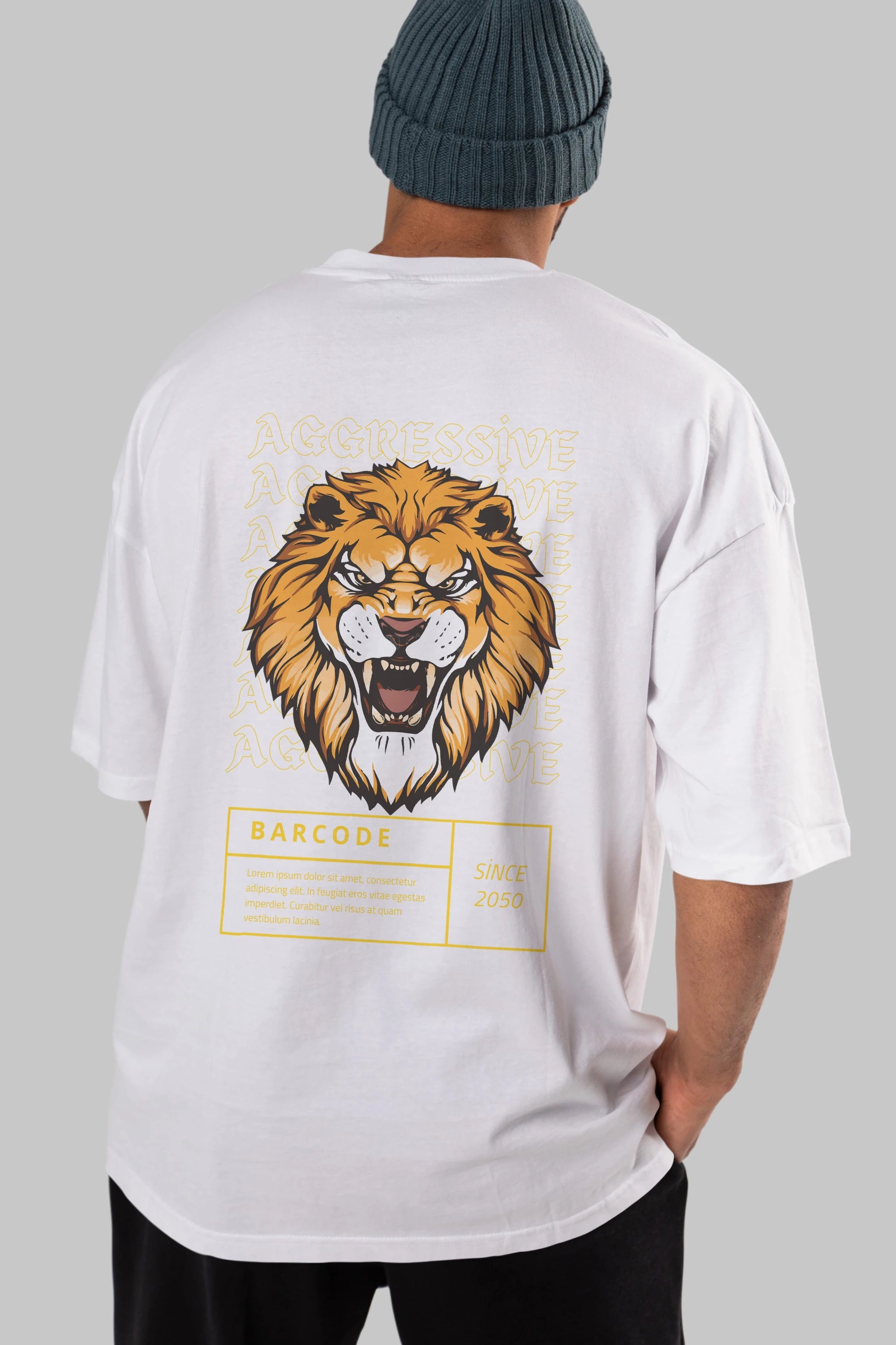 Aggressive Lion Arka Baskılı Oversize t-shirt Erkek Kadın Unisex