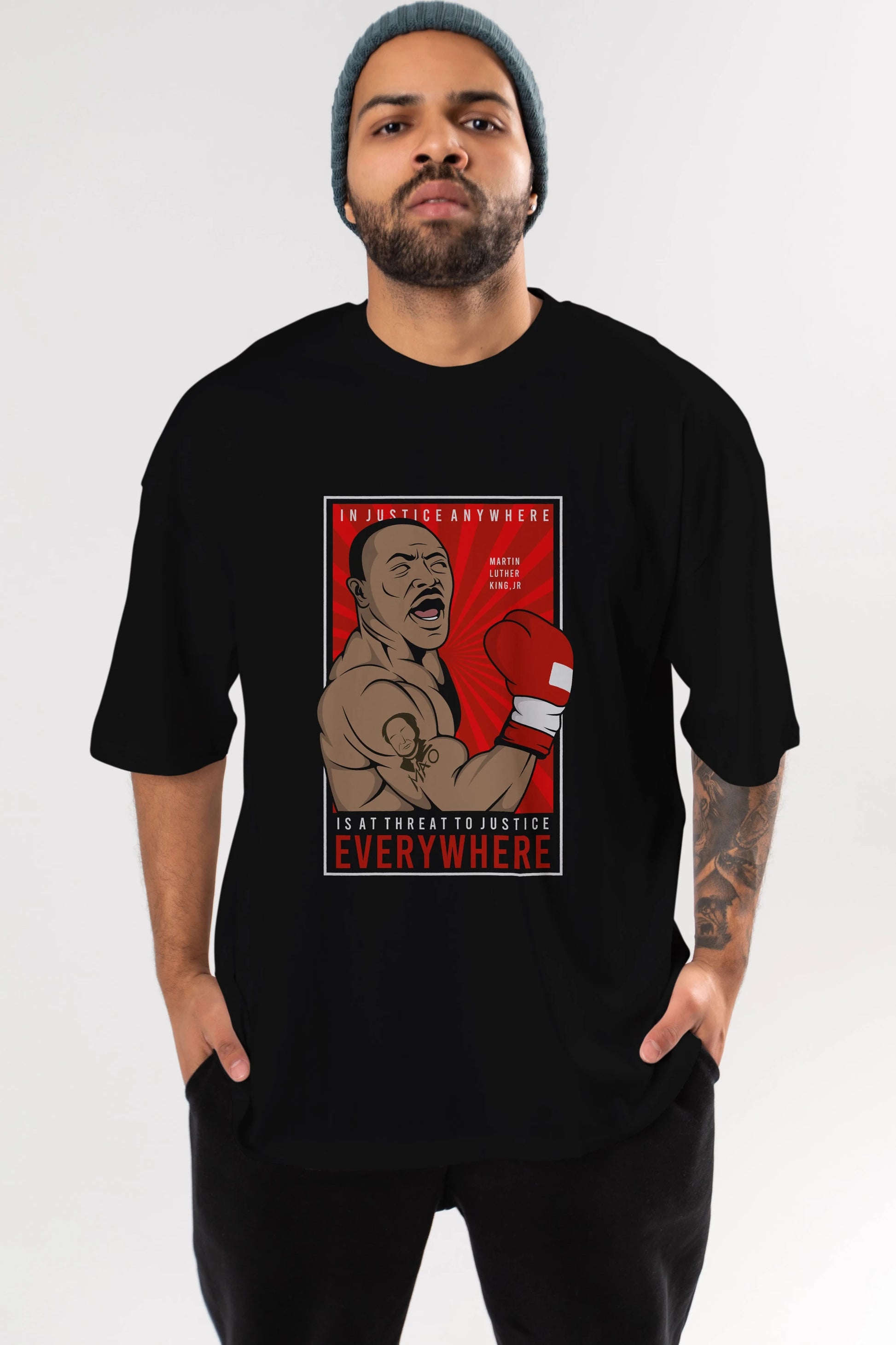 Luther King Boxer Ön Baskılı Oversize t-shirt Erkek Kadın Unisex %100 Pamuk tişort