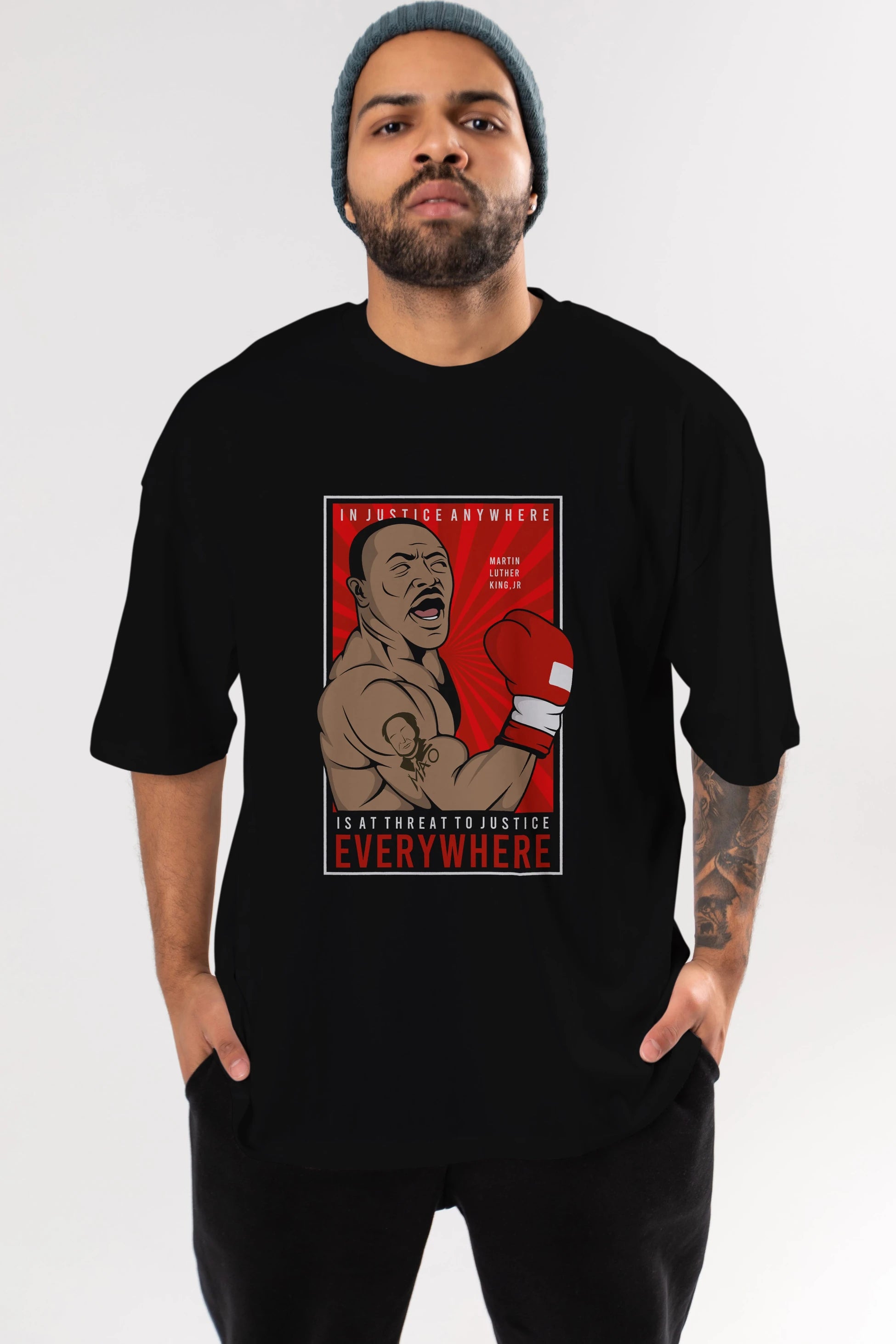 Luther King Boxer Ön Baskılı Oversize t-shirt Erkek Kadın Unisex %100 Pamuk tişort