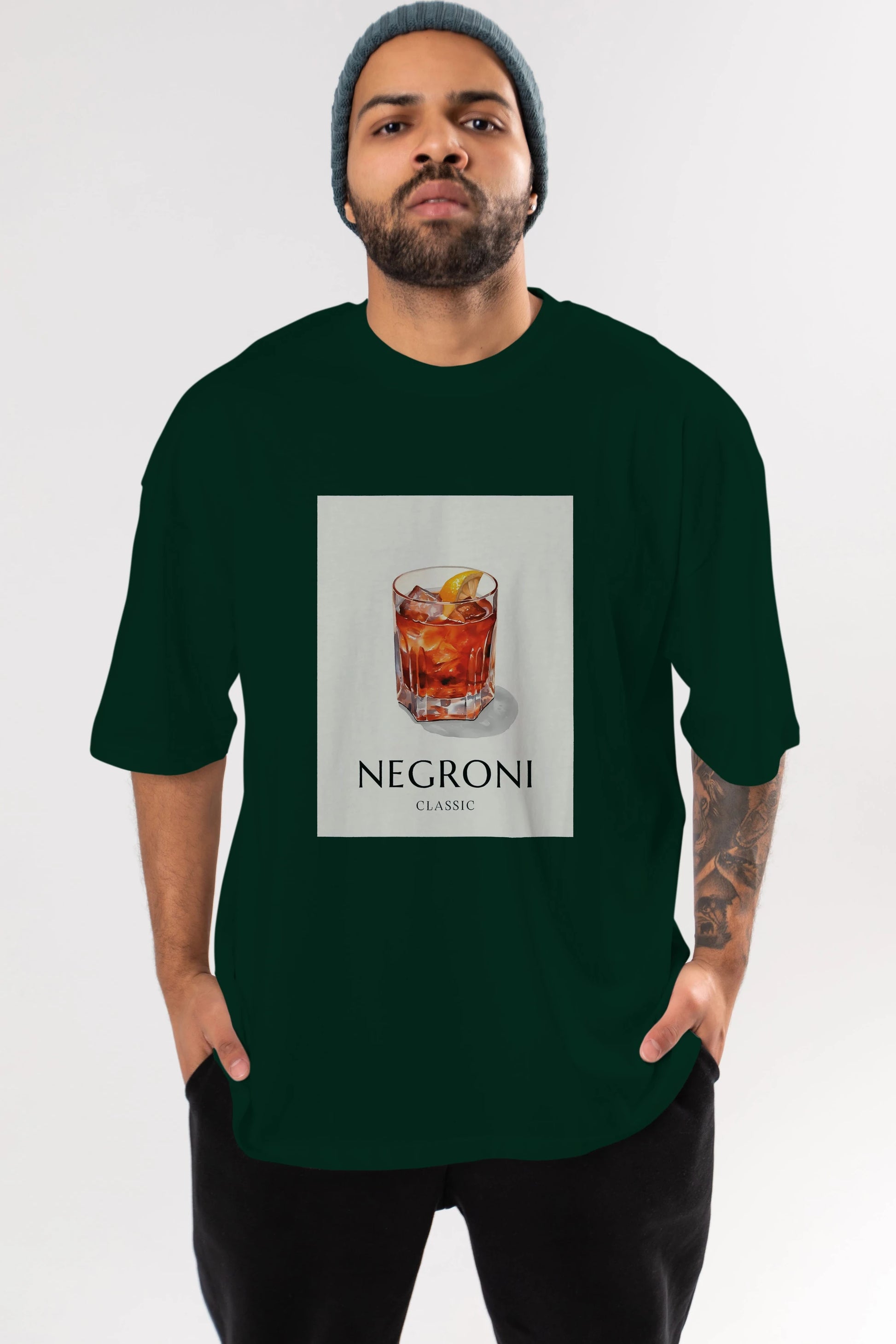 Negroni Classic Ön Baskılı Oversize t-shirt Erkek Kadın Unisex %100 Pamuk Bisiklet Yaka tişort