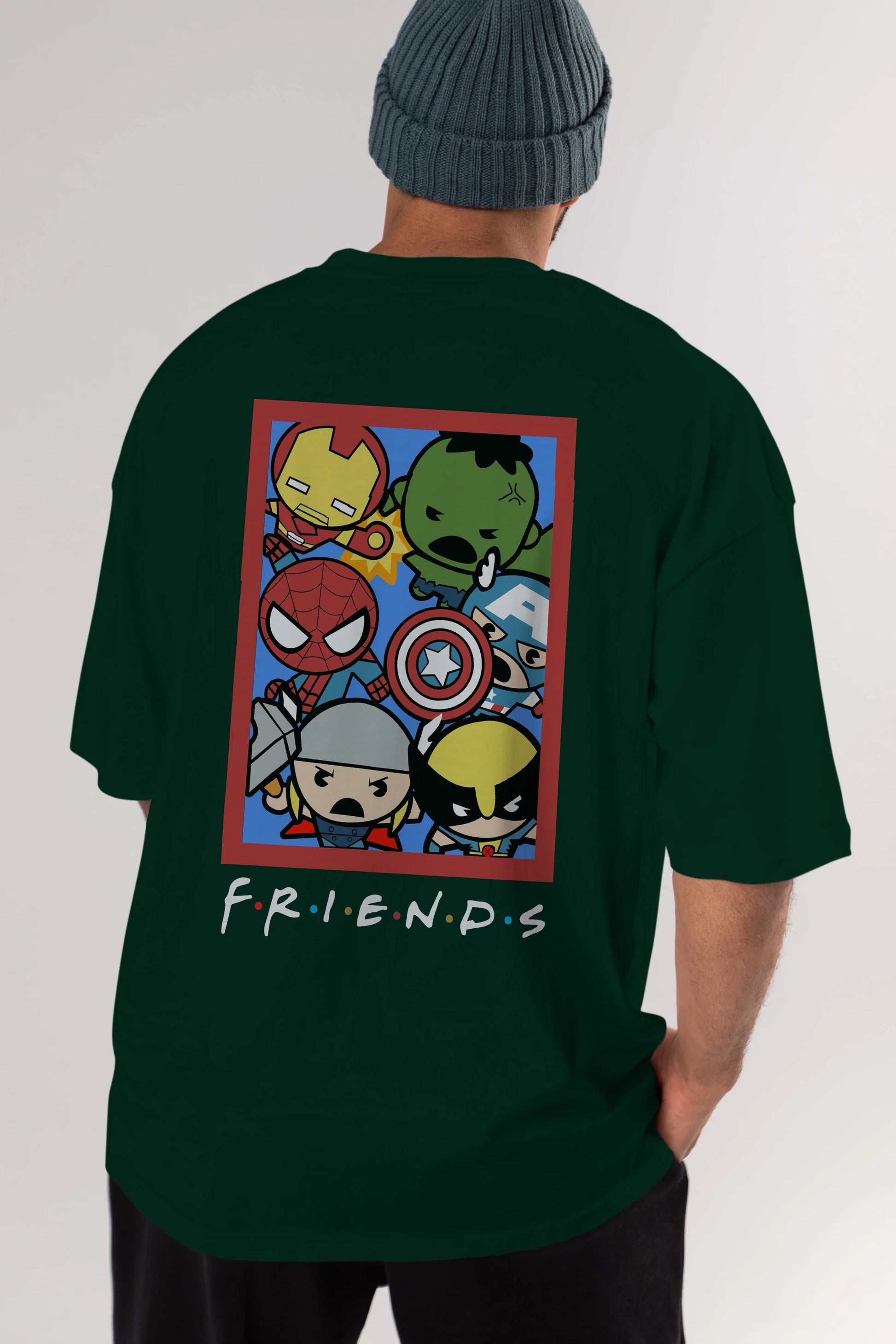 Friends Avenger Arka Baskılı Oversize t-shirt Erkek Kadın Unisex %100 Pamuk Bisiklet Yaka tişort