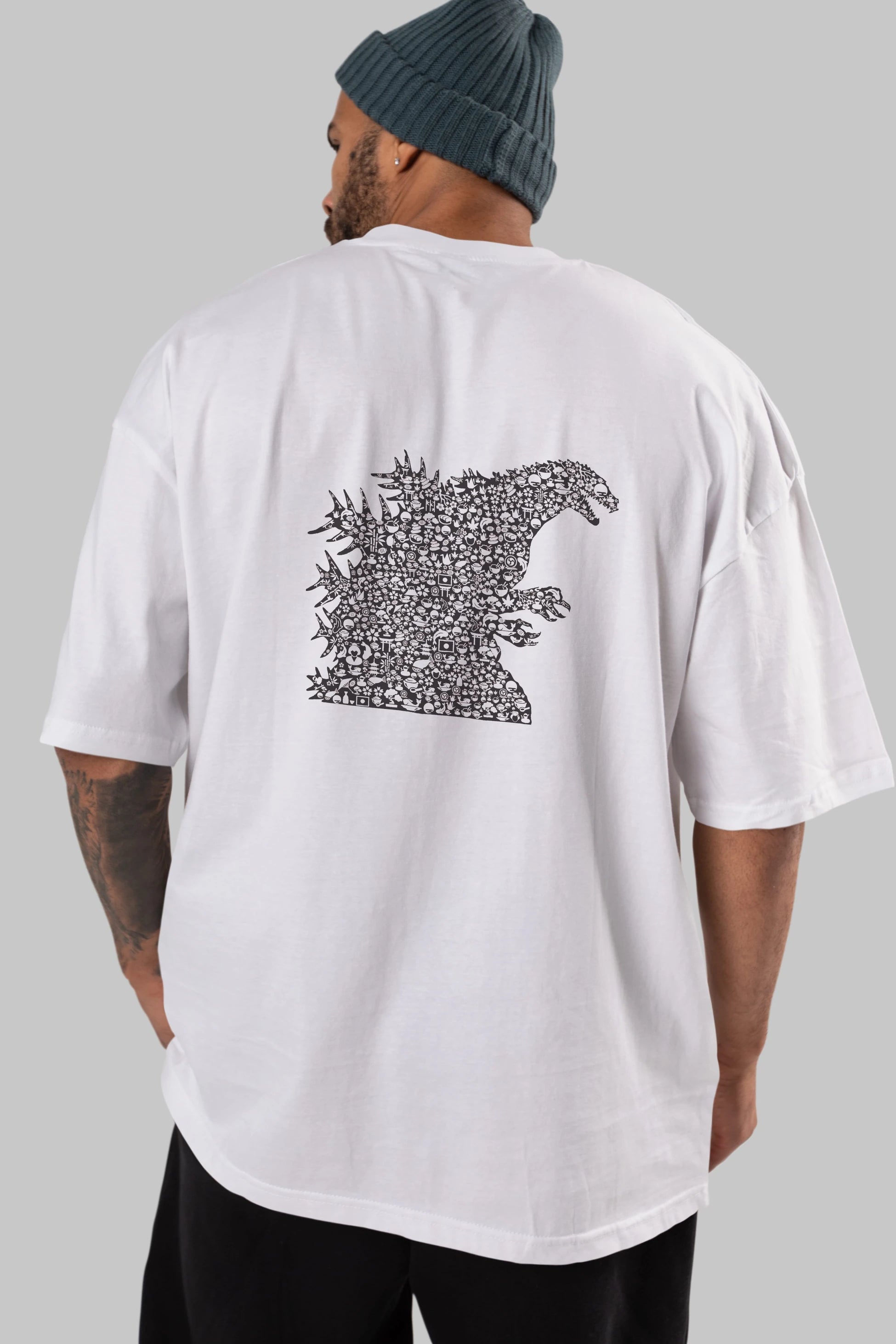 Godzilla Arka Baskılı Oversize t-shirt %100 pamuk Erkek Kadın Unisex