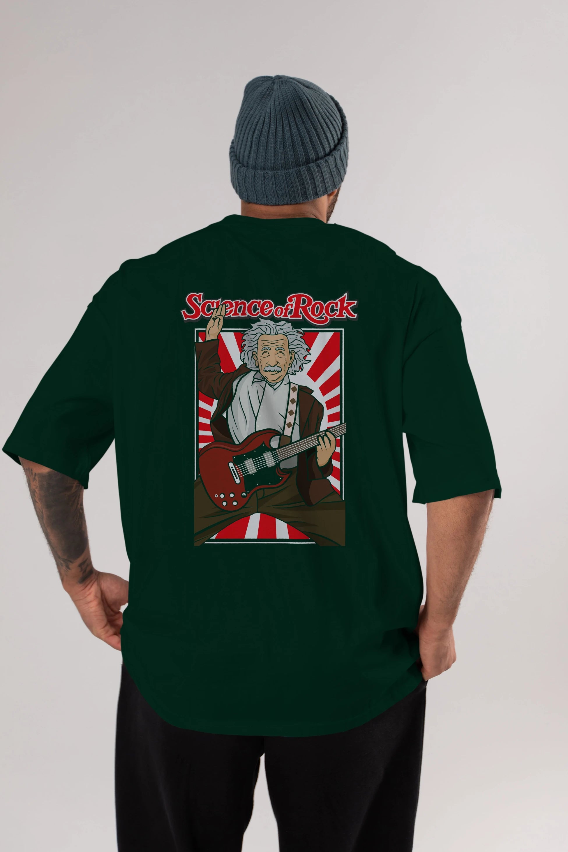 Einstein Science Of Rock Arka Baskılı Oversize t-shirt Erkek Kadın Unisex %100 Pamuk tişort