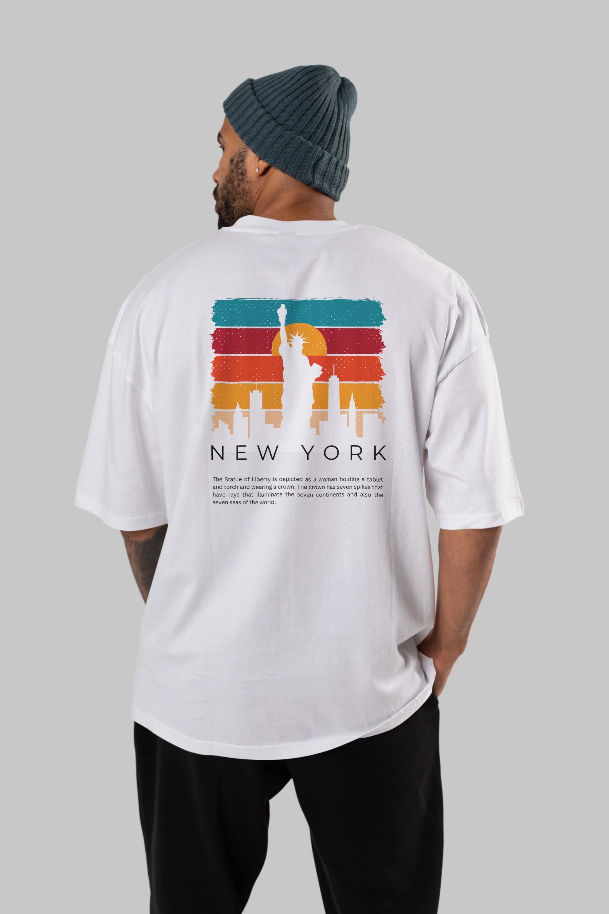 New York Yazılı Arka Baskılı Oversize t-shirt Erkek Kadın Unisex